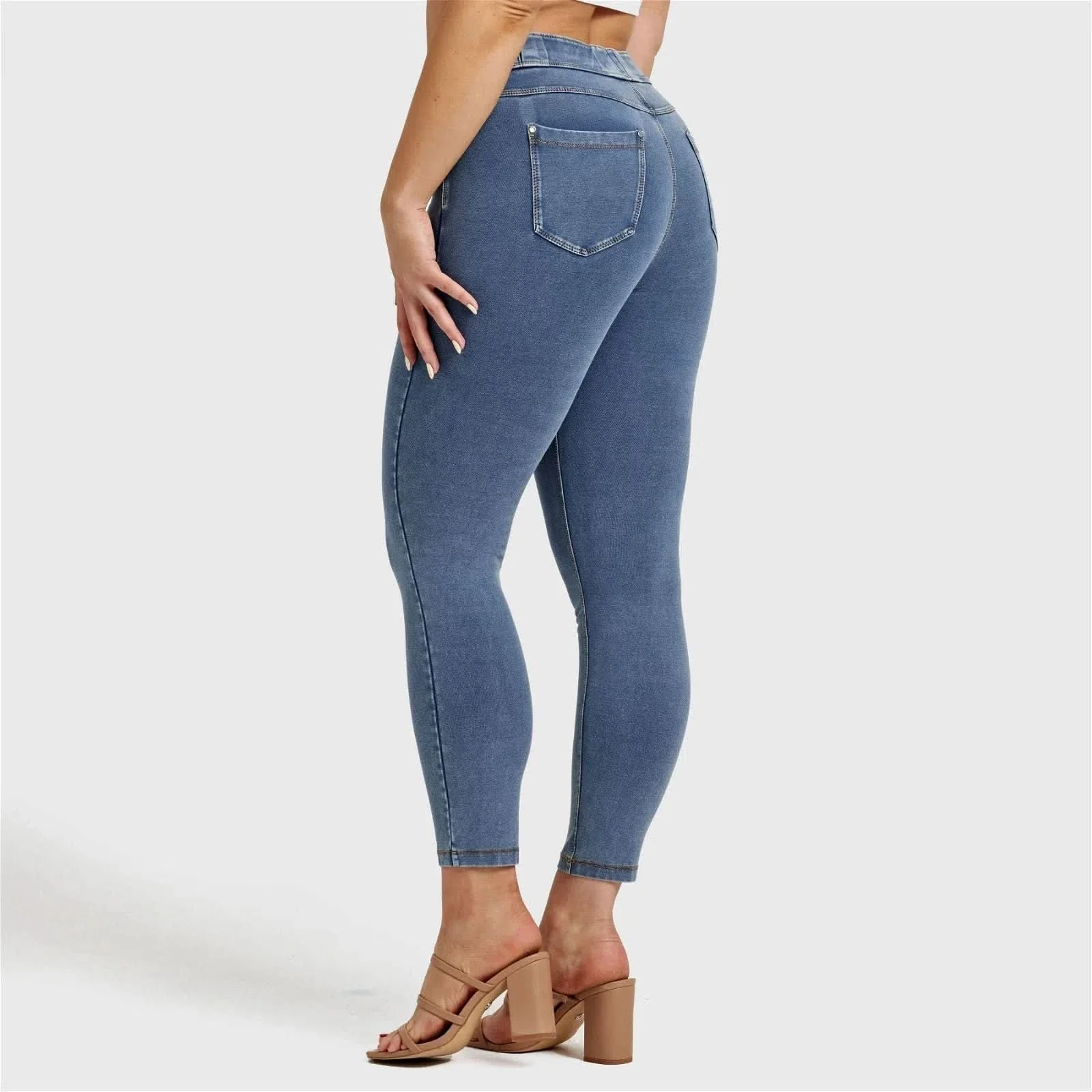 N.O.W® Denim - High Waisted - 7/8 Length - Light Blue + Yellow Stitching - Image 22