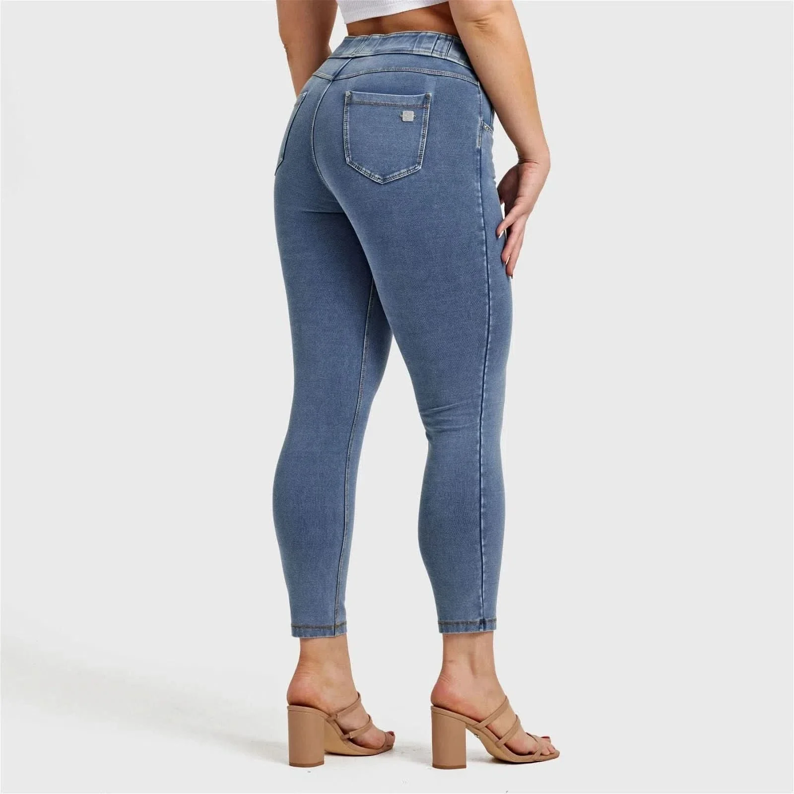 N.O.W® Denim - High Waisted - 7/8 Length - Light Blue + Yellow Stitching - Image 23