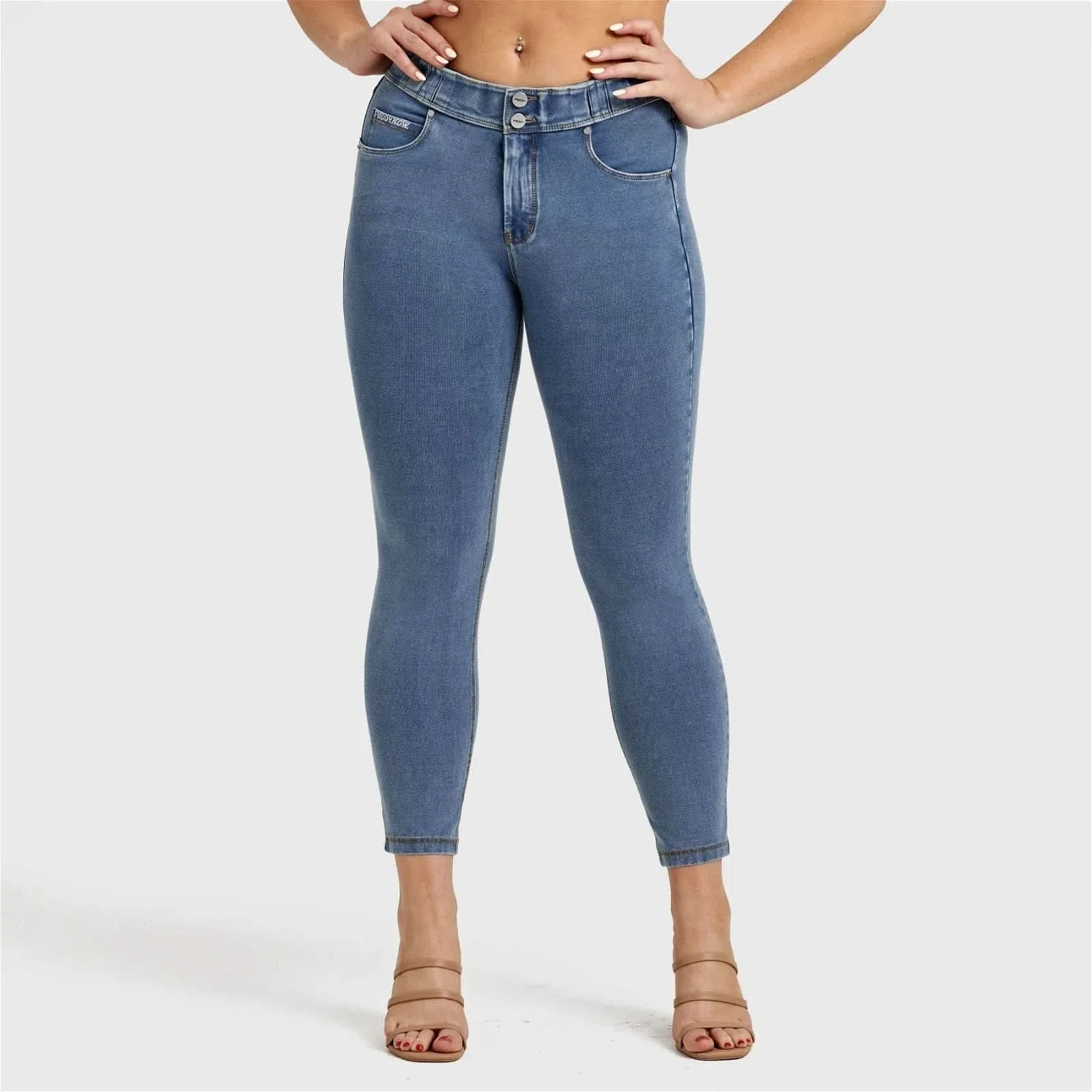 N.O.W® Denim - High Waisted - 7/8 Length - Light Blue + Yellow Stitching - Image 26