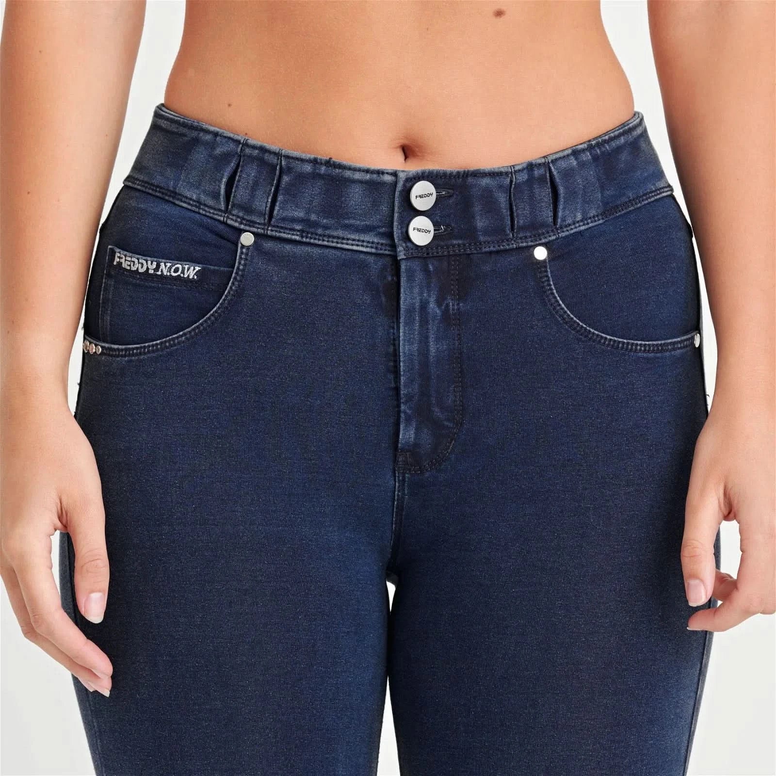 N.O.W® Denim - High Waisted - Full Length - Dark Blue + Blue Stitching - Image 7