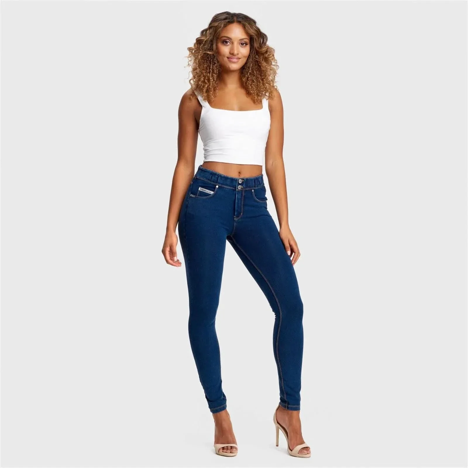 N.O.W® Denim - High Waisted - Full Length - Dark Blue + Yellow Stitching - Image 2