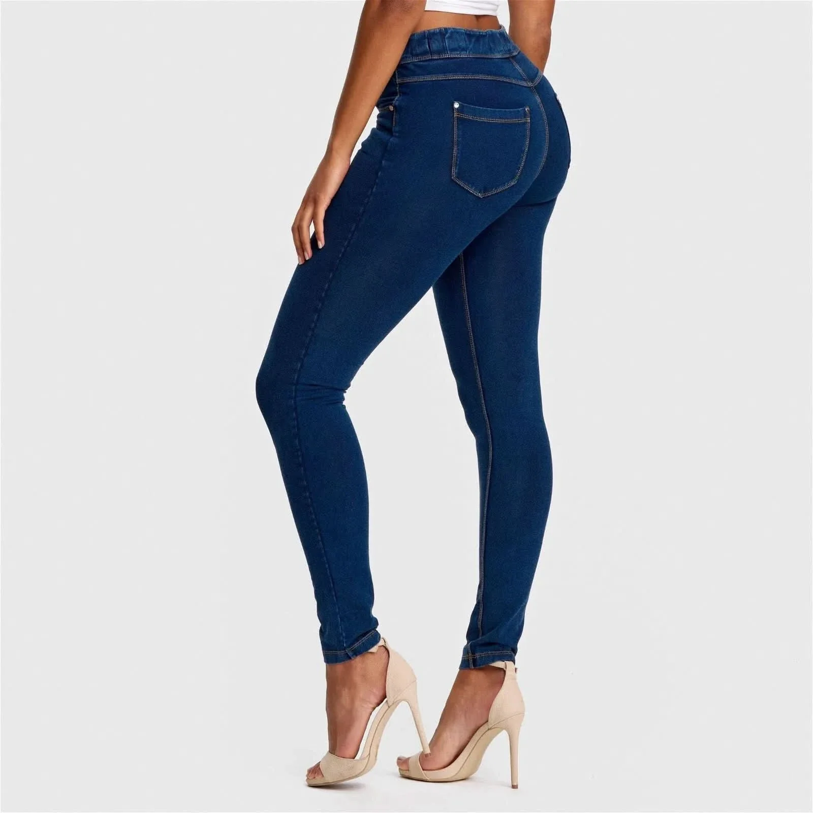 N.O.W® Denim - High Waisted - Full Length - Dark Blue + Yellow Stitching - Image 5