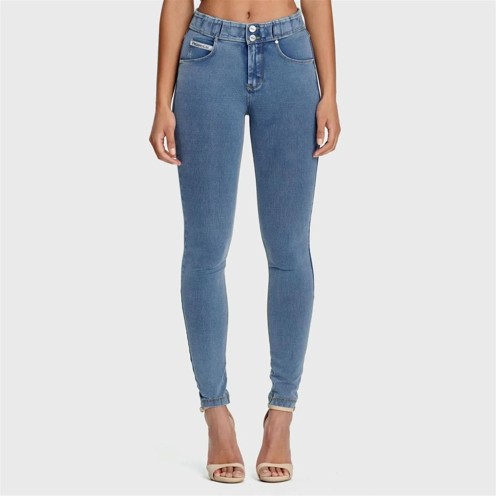 N.O.W® Denim - High Waisted - Full Length - Light Blue + Yellow Stitching - Image 7