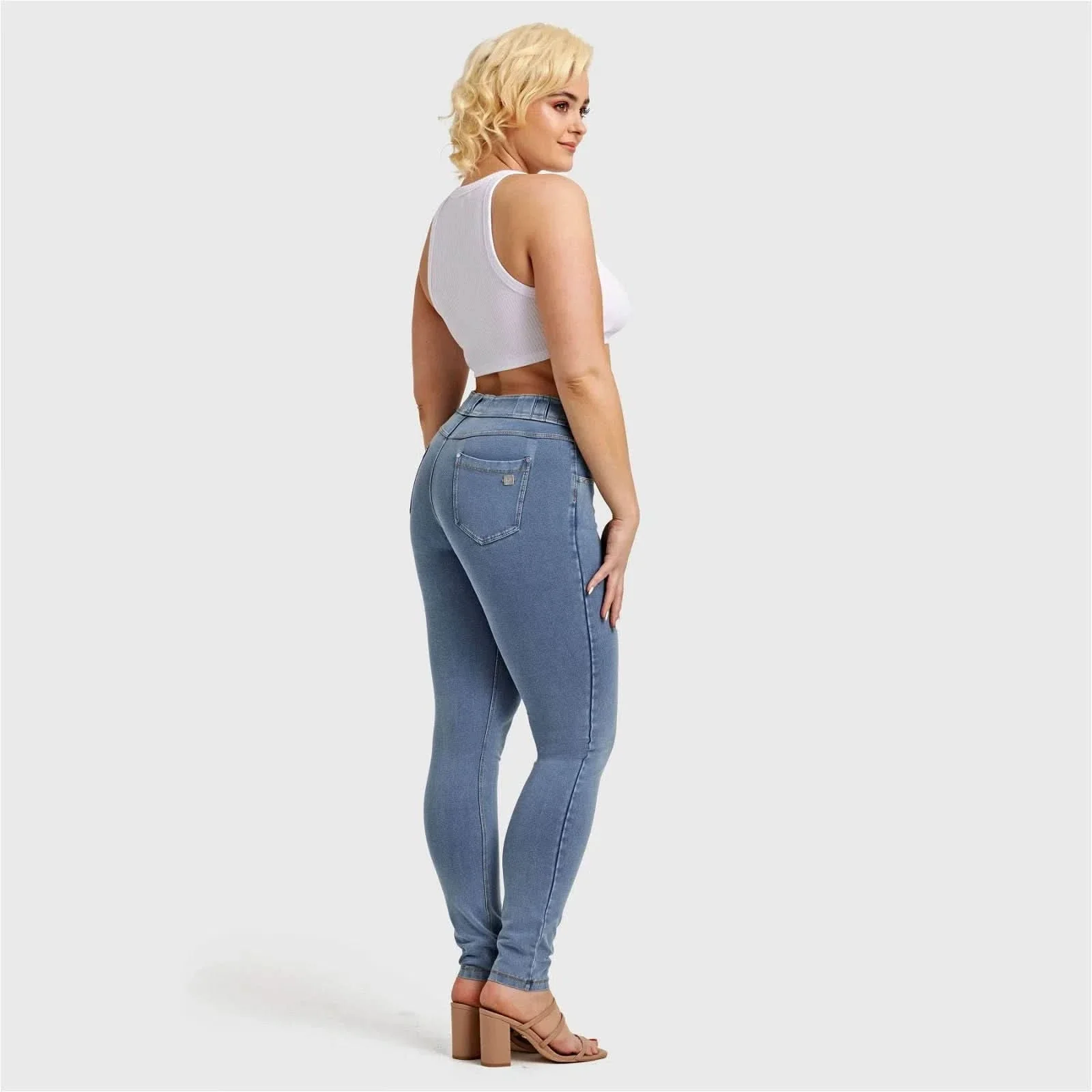 N.O.W® Denim - High Waisted - Full Length - Light Blue + Yellow Stitching - Image 16