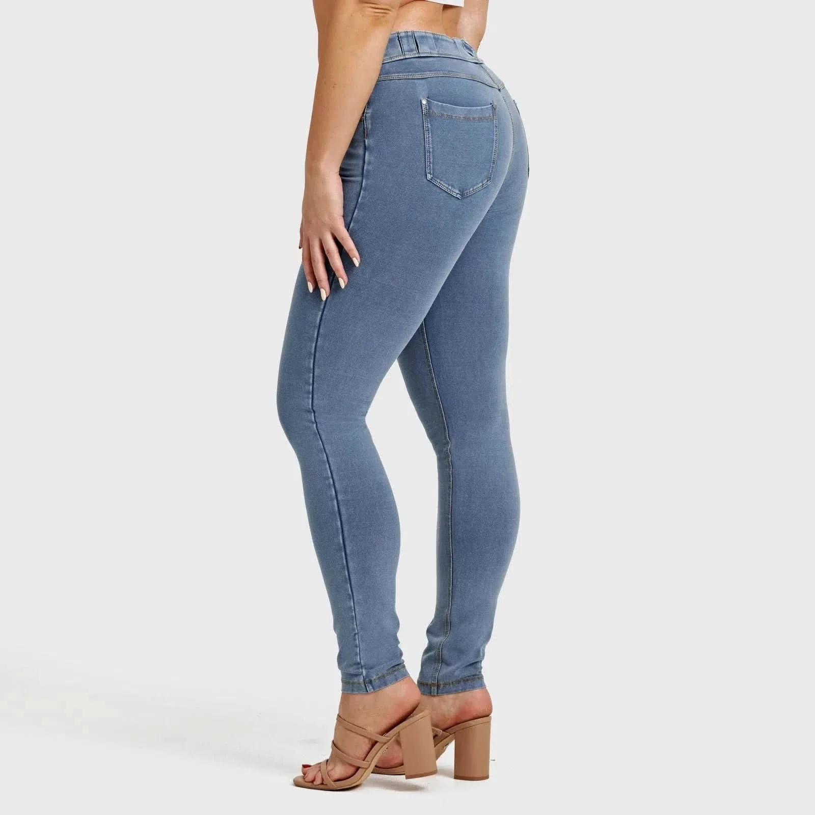 N.O.W® Denim - High Waisted - Full Length - Light Blue + Yellow Stitching - Image 19