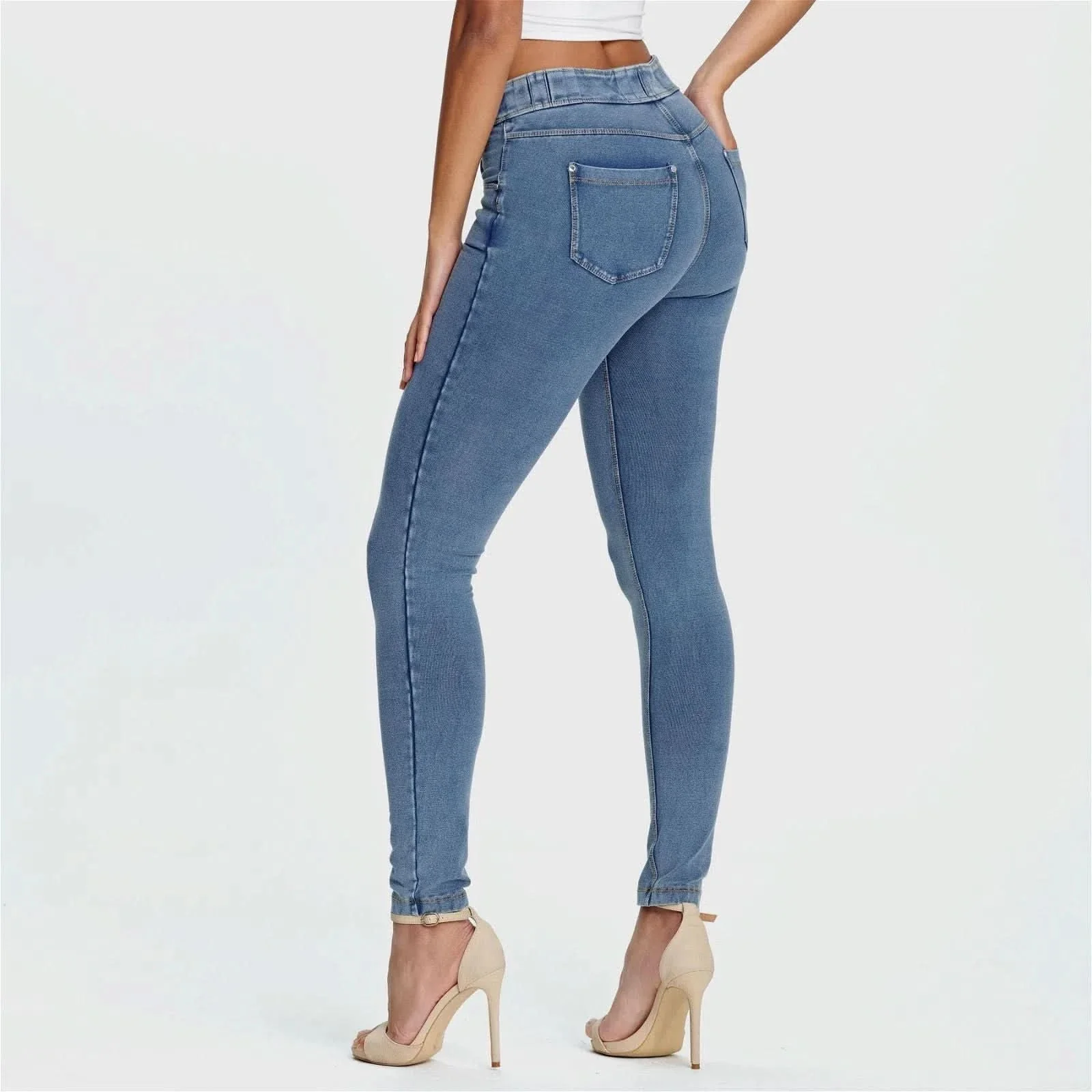 N.O.W® Denim - High Waisted - Full Length - Light Blue + Yellow Stitching - Image 5