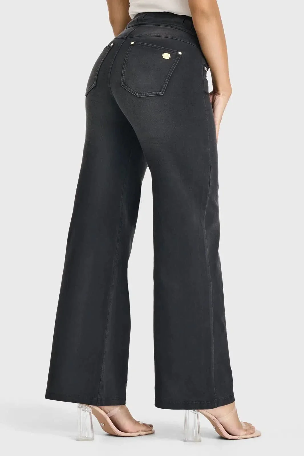 N.O.W® Denim Limited Edition - High Waisted - Wide Leg - Black + Black Stitching - Image 3