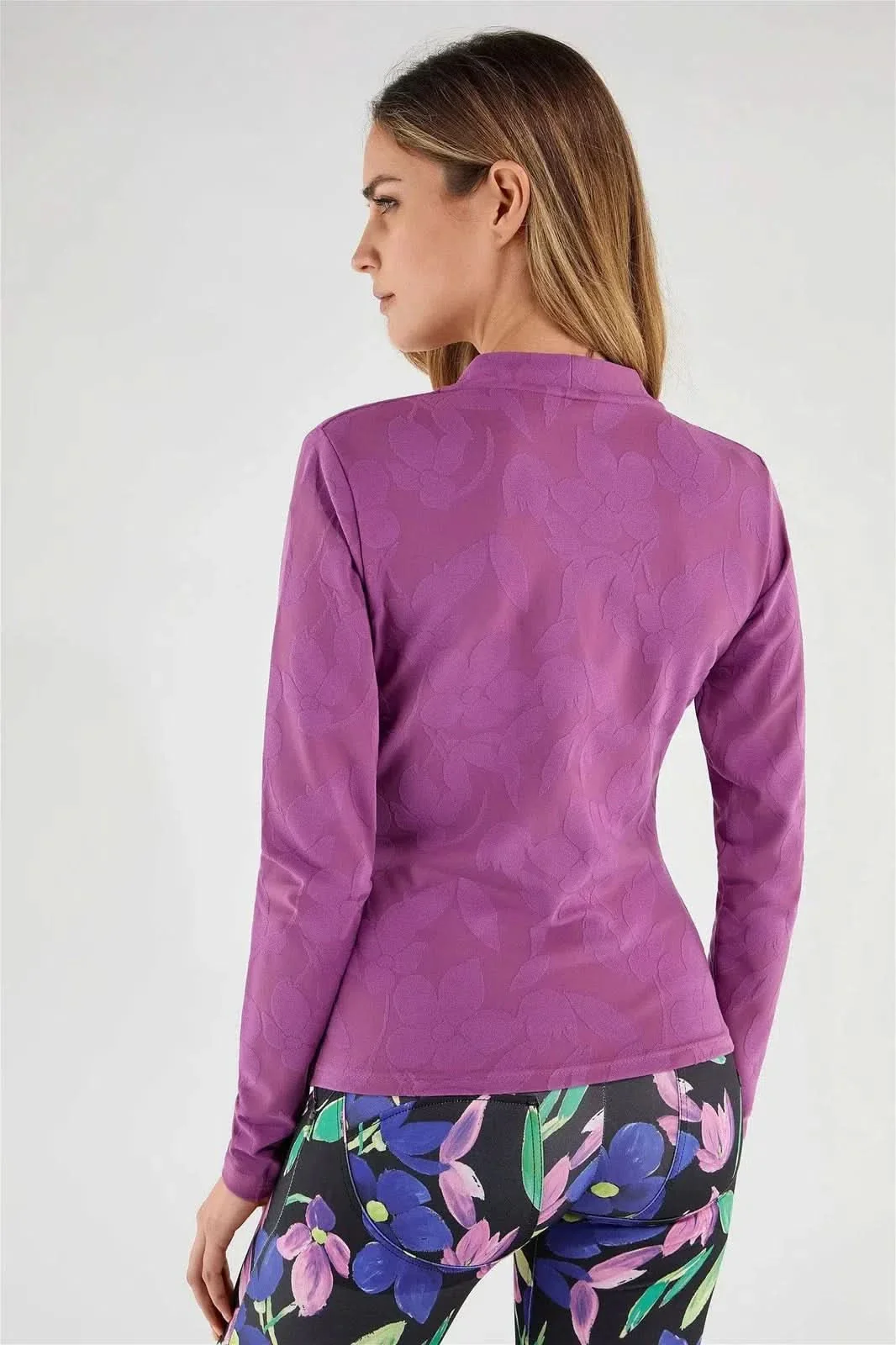 Stretch cardigan in floral print jacquard - Fucsia - Image 3
