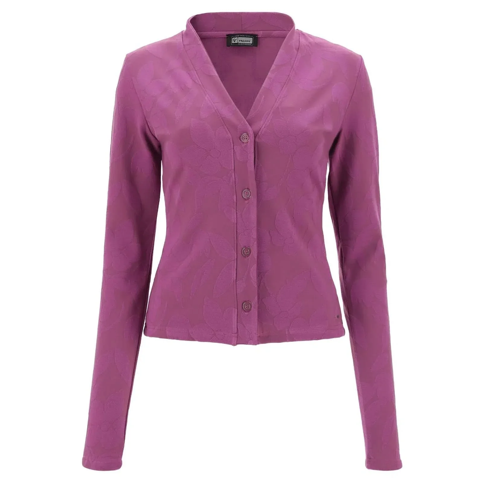 Stretch cardigan in floral print jacquard - Fucsia - Image 4