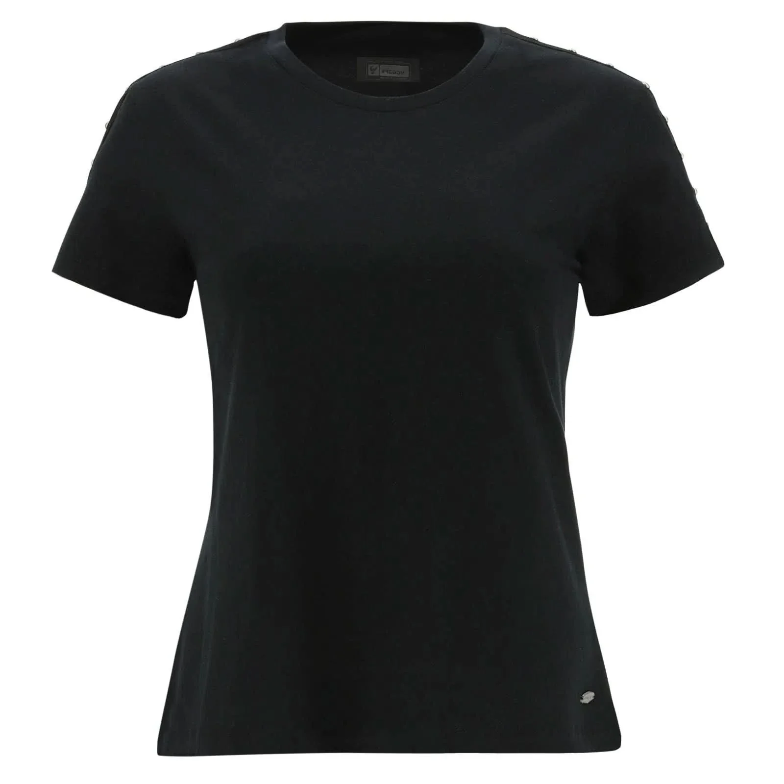 T Shirt with Shoulder Studs - Black - Image 4