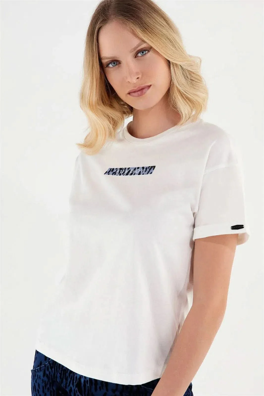 T Shirt - White + Animal Print Panel - Image 3