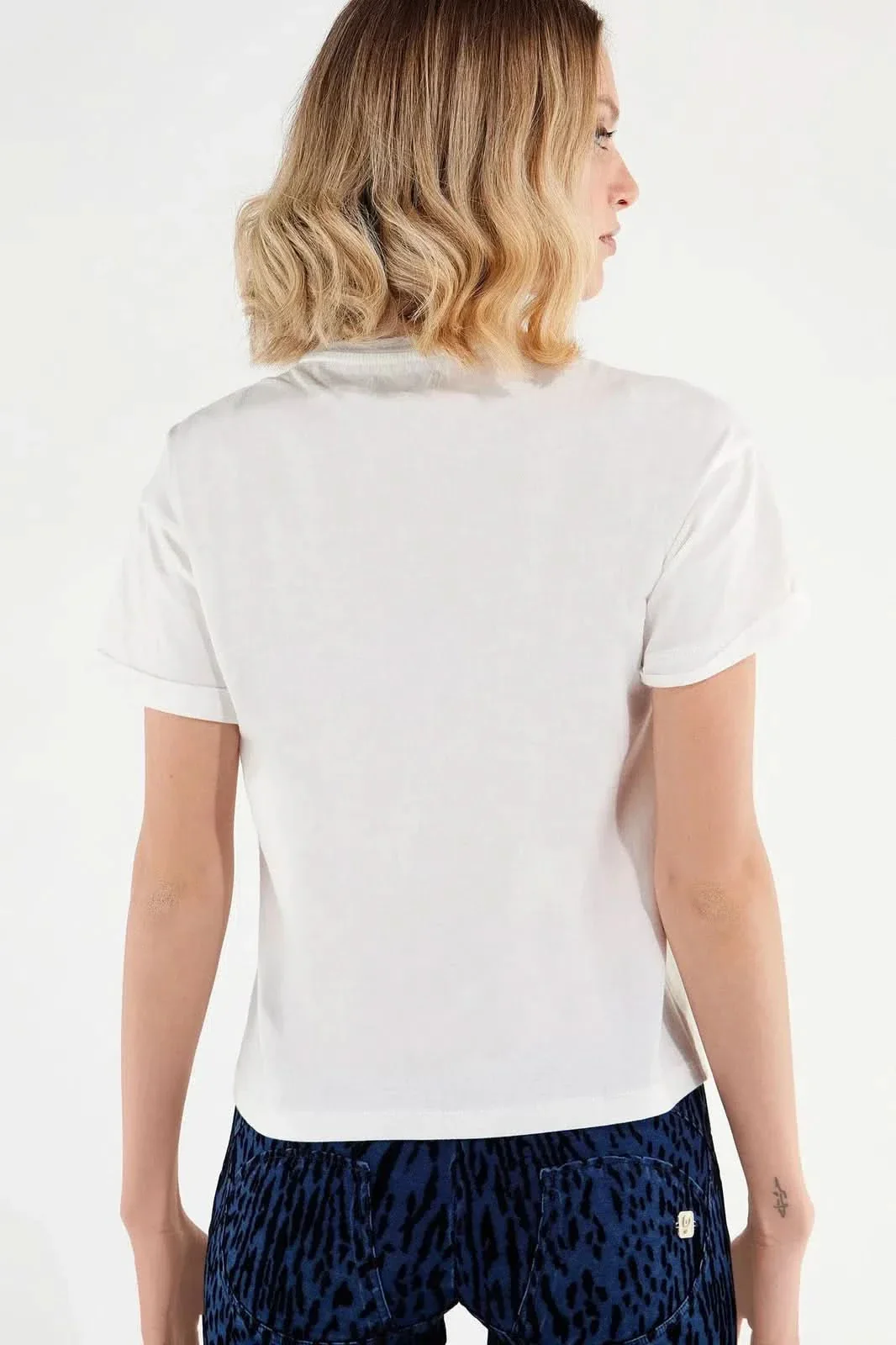 T Shirt - White + Animal Print Panel - Image 5