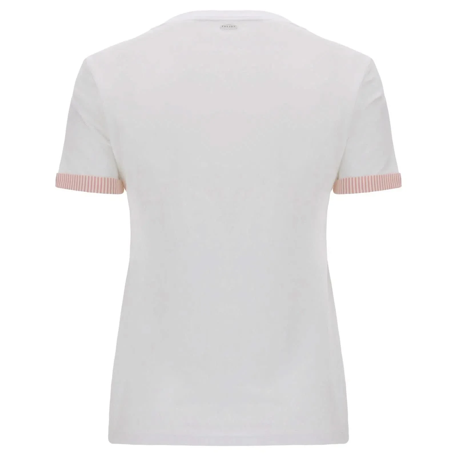 T Shirt with Striped Trim - White + Pink - Image 5