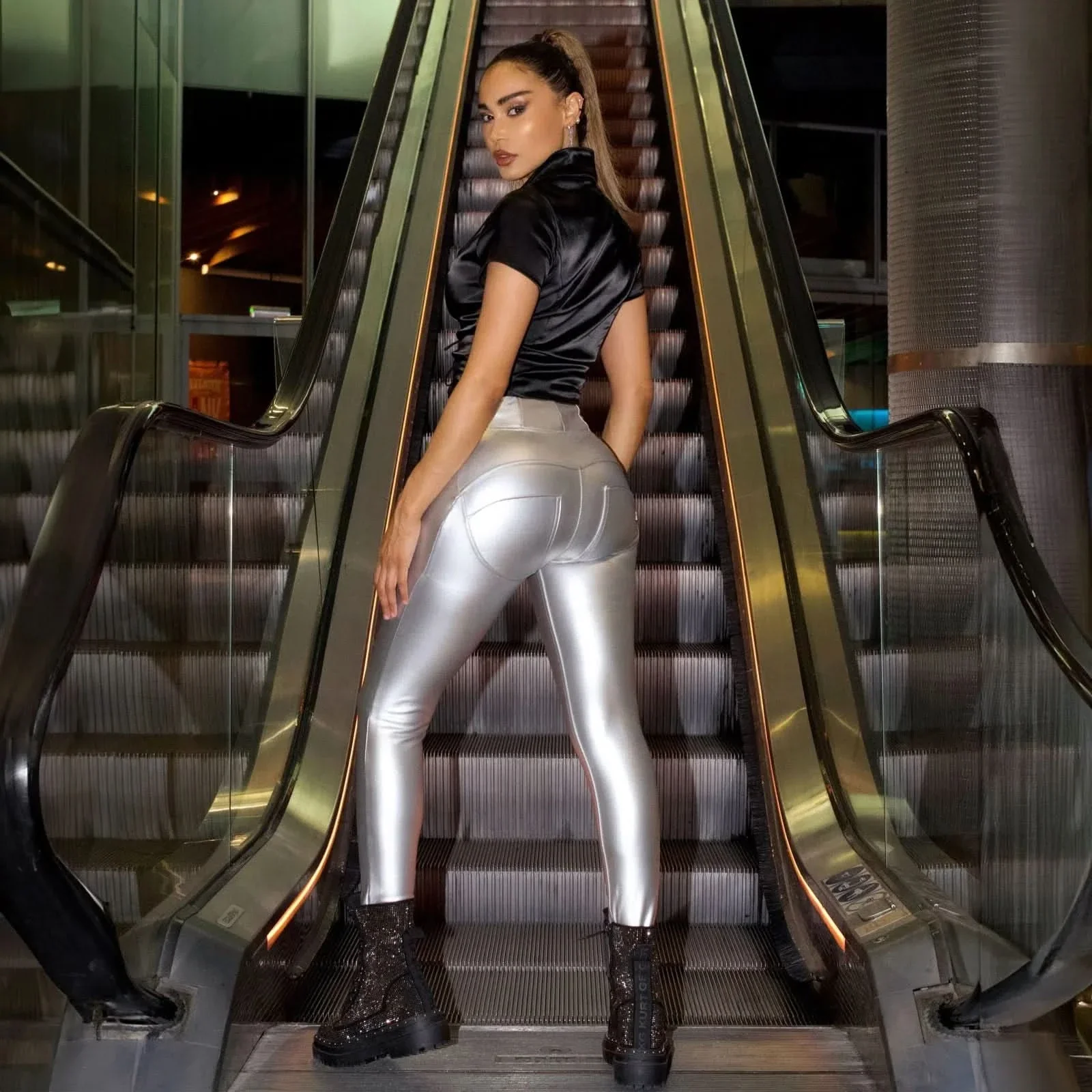 WRUP Faux Leather - Super High Waisted - Full Length - Silver - Image 8
