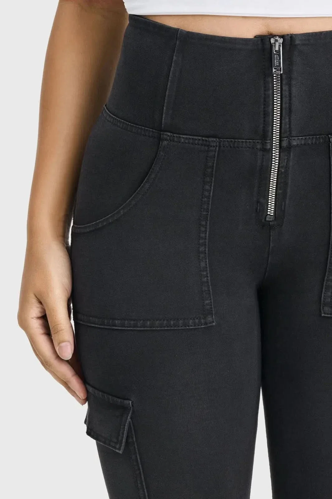 WRUP Cargo Denim - High Waisted - 7/8 Length - Black + Black Stitching - Image 6