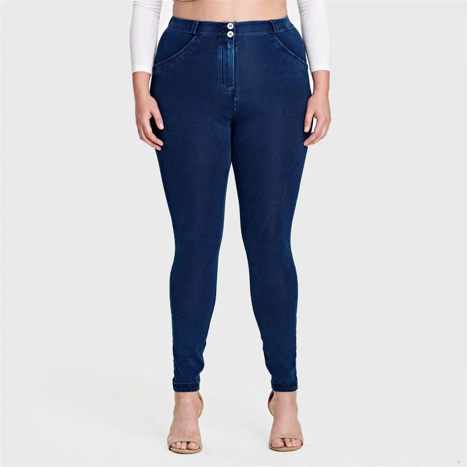 WRUP Curvy Denim - High Waisted - Full Length - Dark Blue + Blue Stitching - Image 2