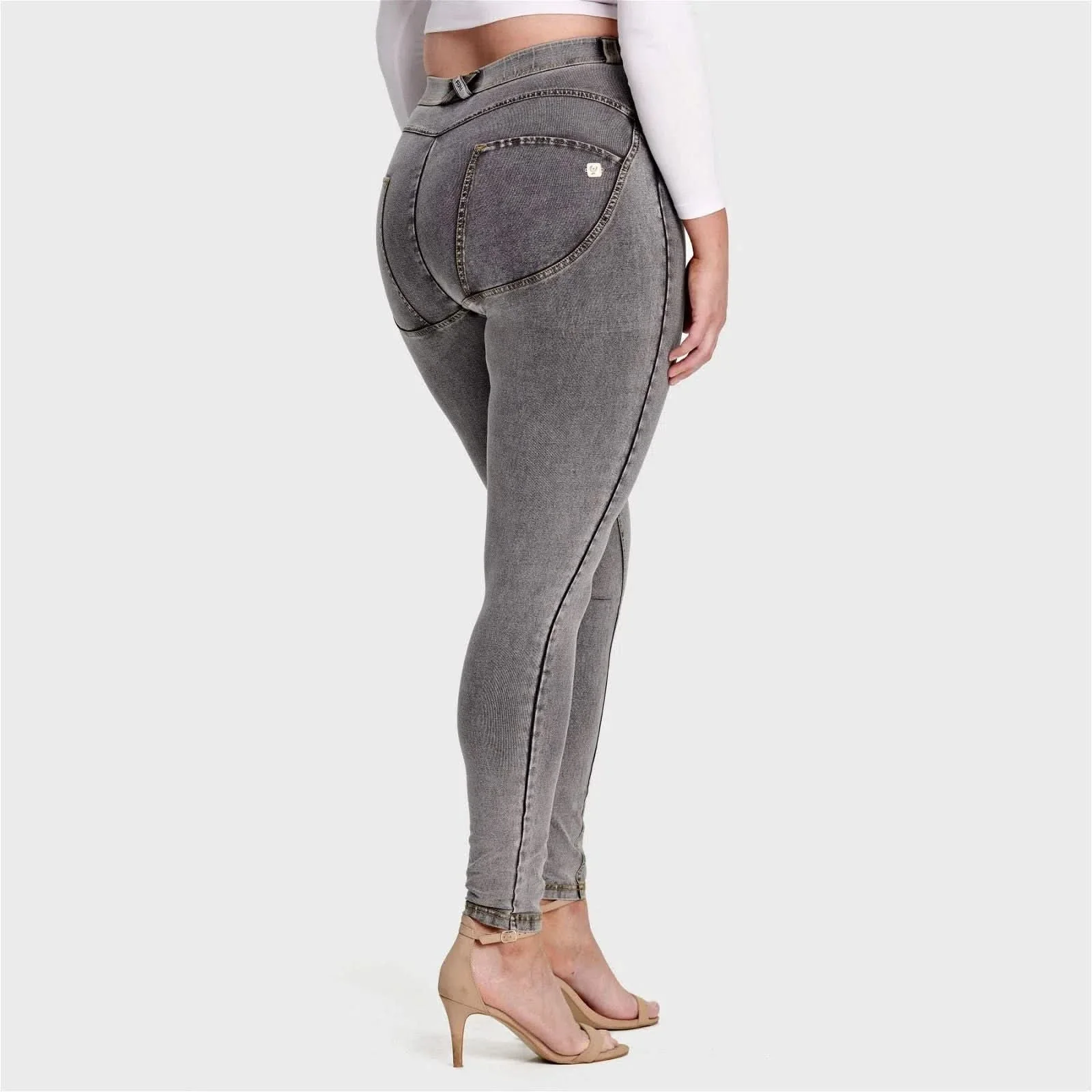 WRUP Curvy Denim - High Waisted - Full Length - Grey + Yellow Stitching - Image 5