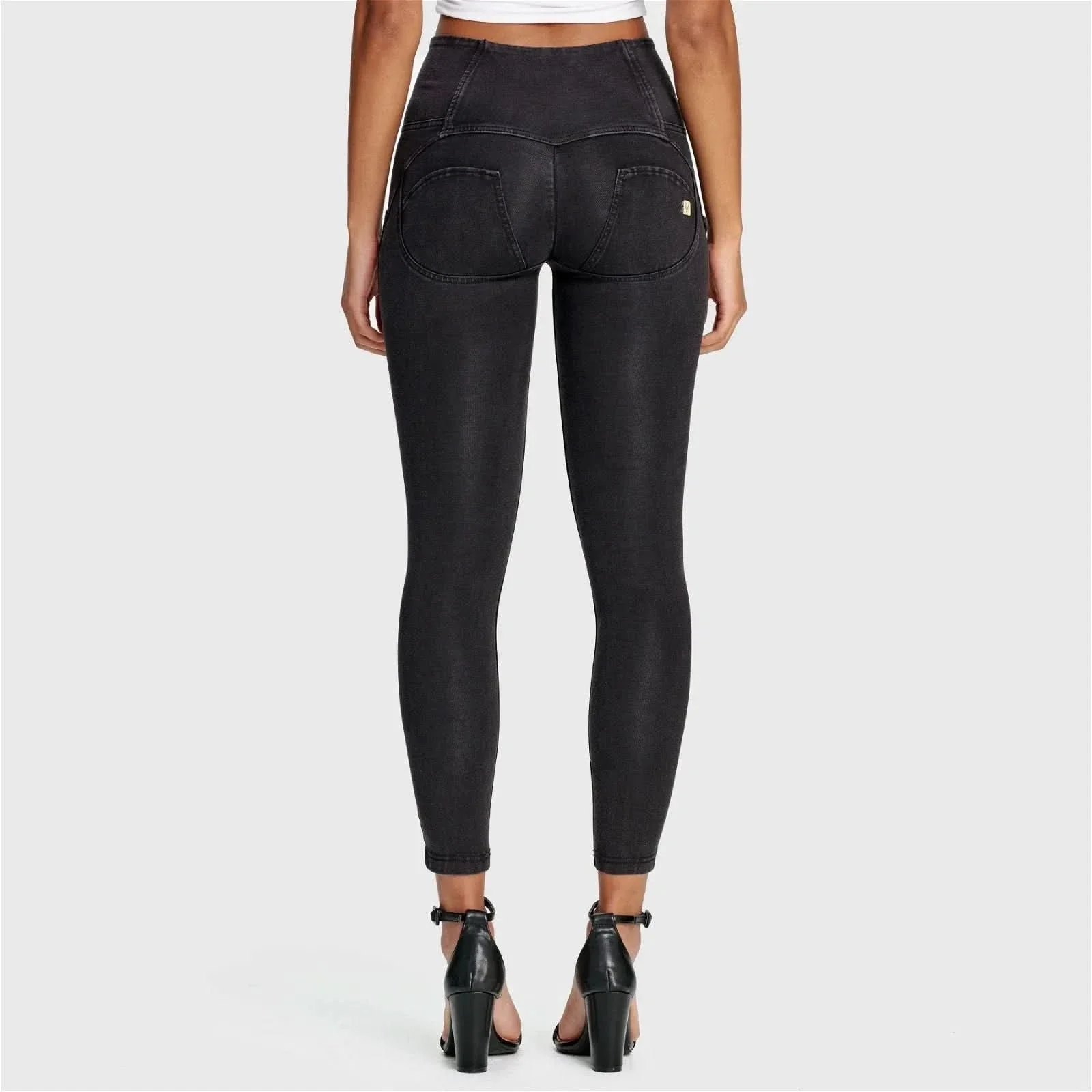 WRUP Denim - 3 Button High Waisted - 7/8 Length - Black + Black Stitching - Image 5