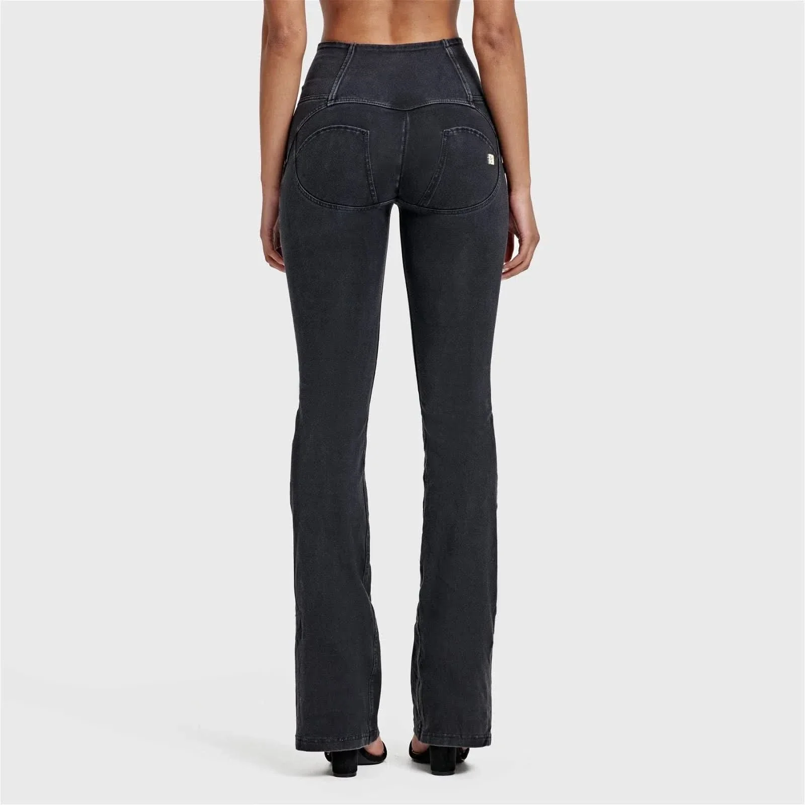 WRUP Denim - High Waisted - Bell Bottom Flare - Black + Black Stitching - Image 3