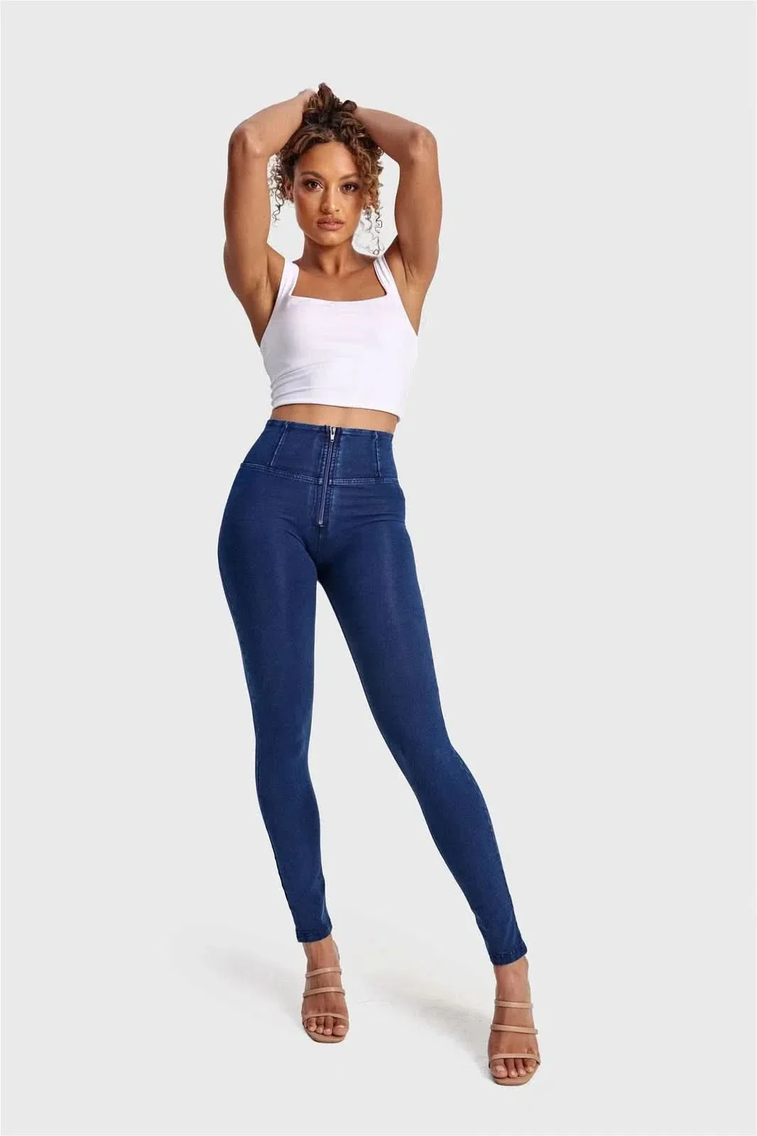 WRUP Denim - High Waisted - Full Length - Dark Blue + Blue Stitching - Image 10