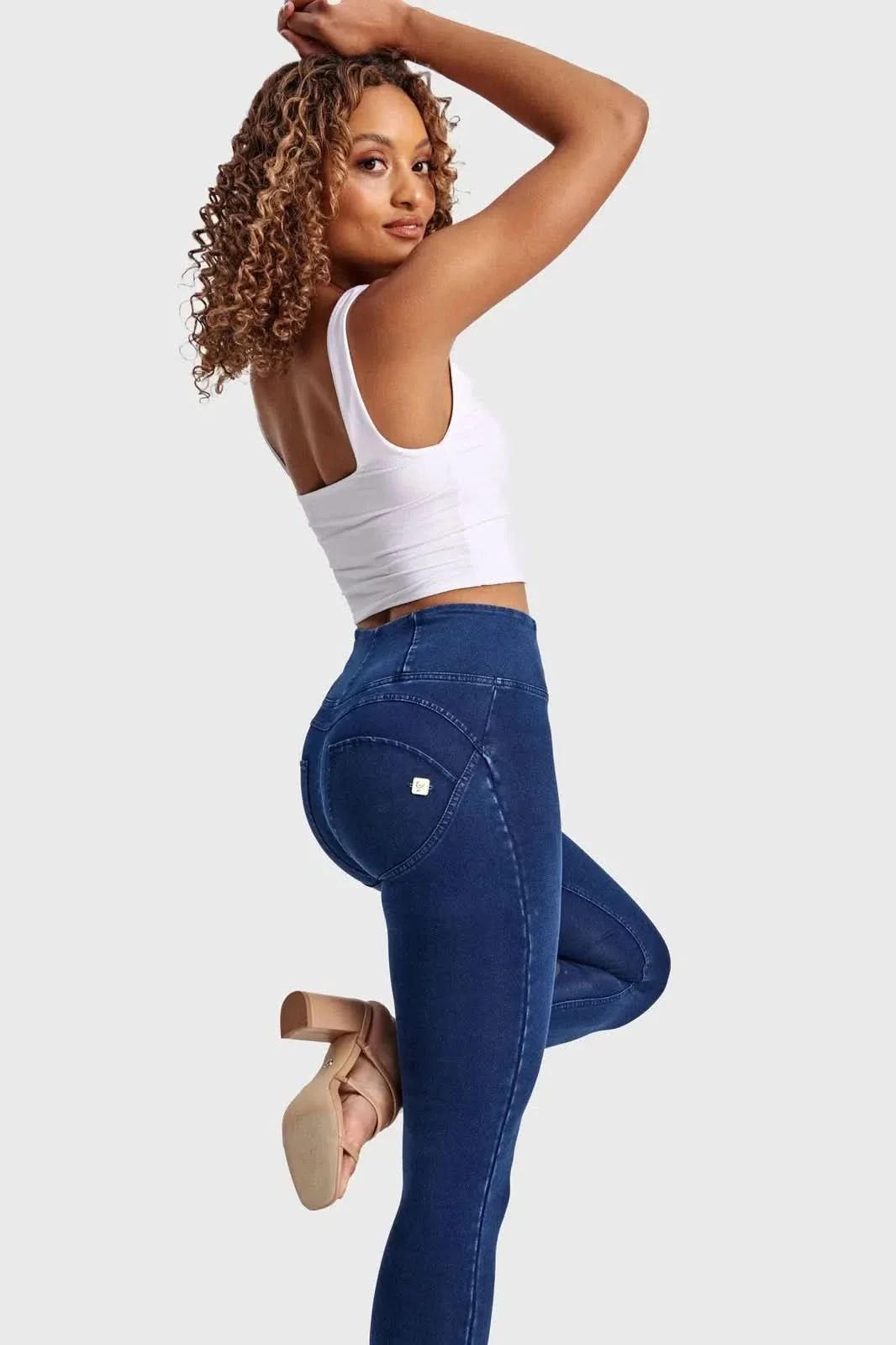 WRUP Denim - High Waisted - Full Length - Dark Blue + Blue Stitching - Image 11