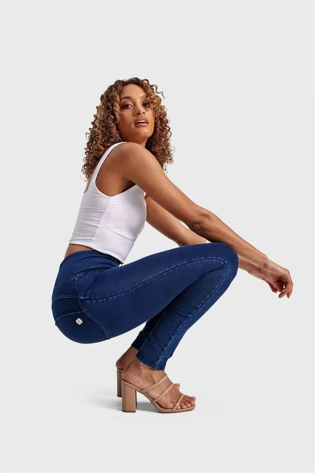 WRUP Denim - High Waisted - Full Length - Dark Blue + Blue Stitching - Image 12