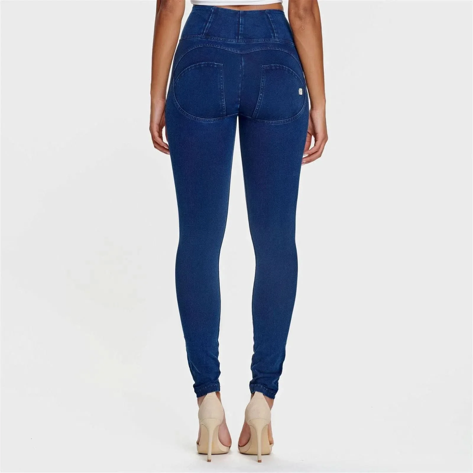 WRUP Denim - High Waisted - Full Length - Dark Blue + Blue Stitching - Image 3