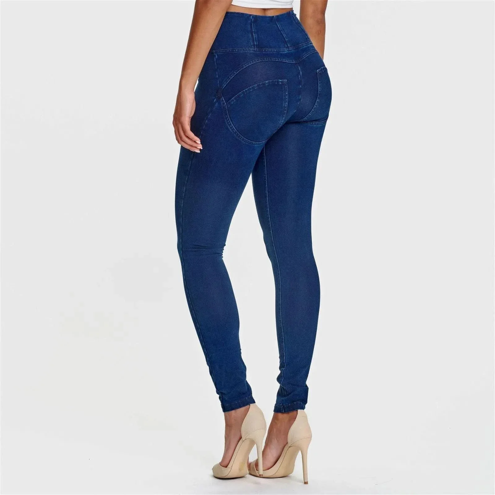 WRUP Denim - High Waisted - Full Length - Dark Blue + Blue Stitching - Image 4