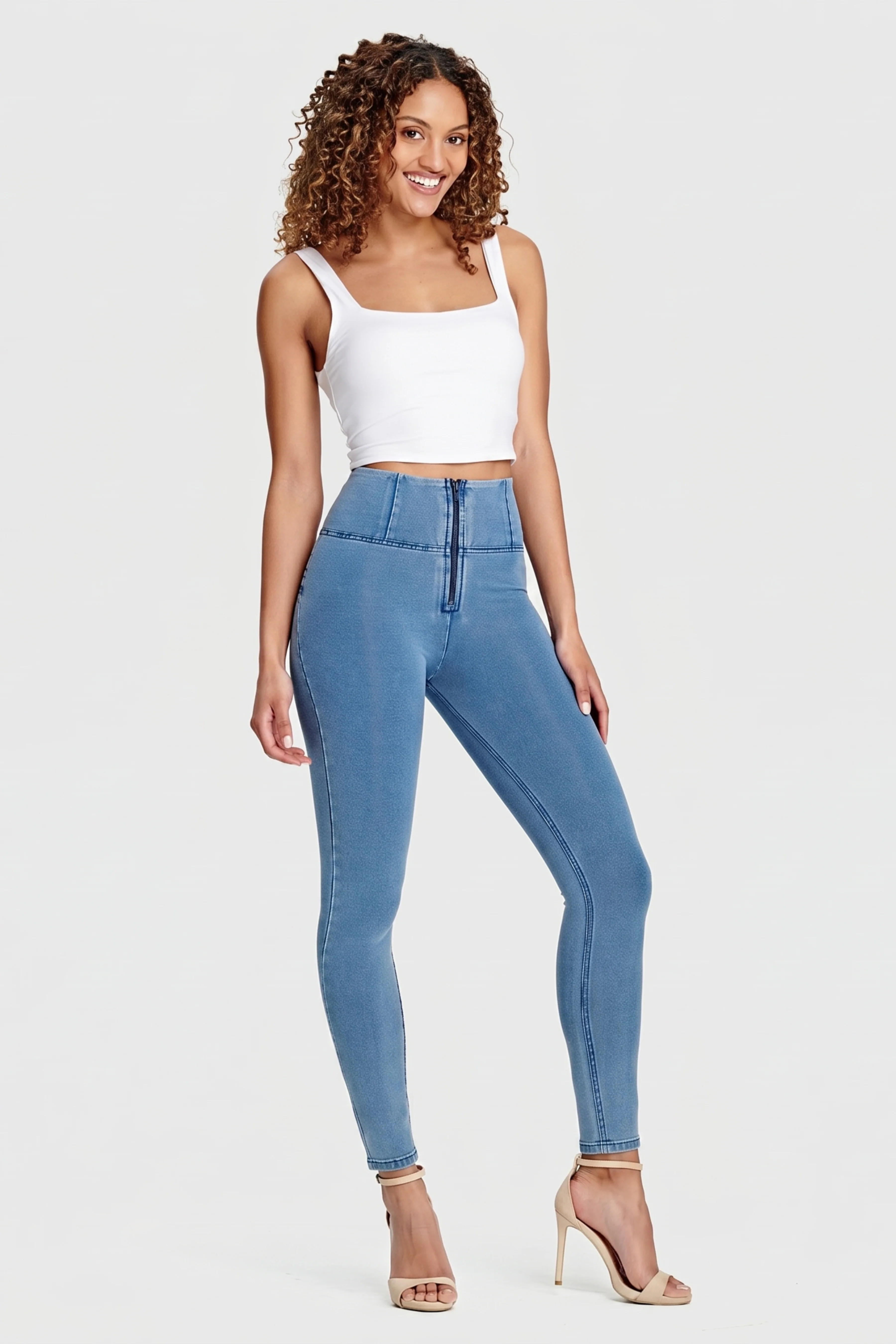 WRUP Denim - High Waisted - Full Length - Light Blue + Blue Stitching - Image 3
