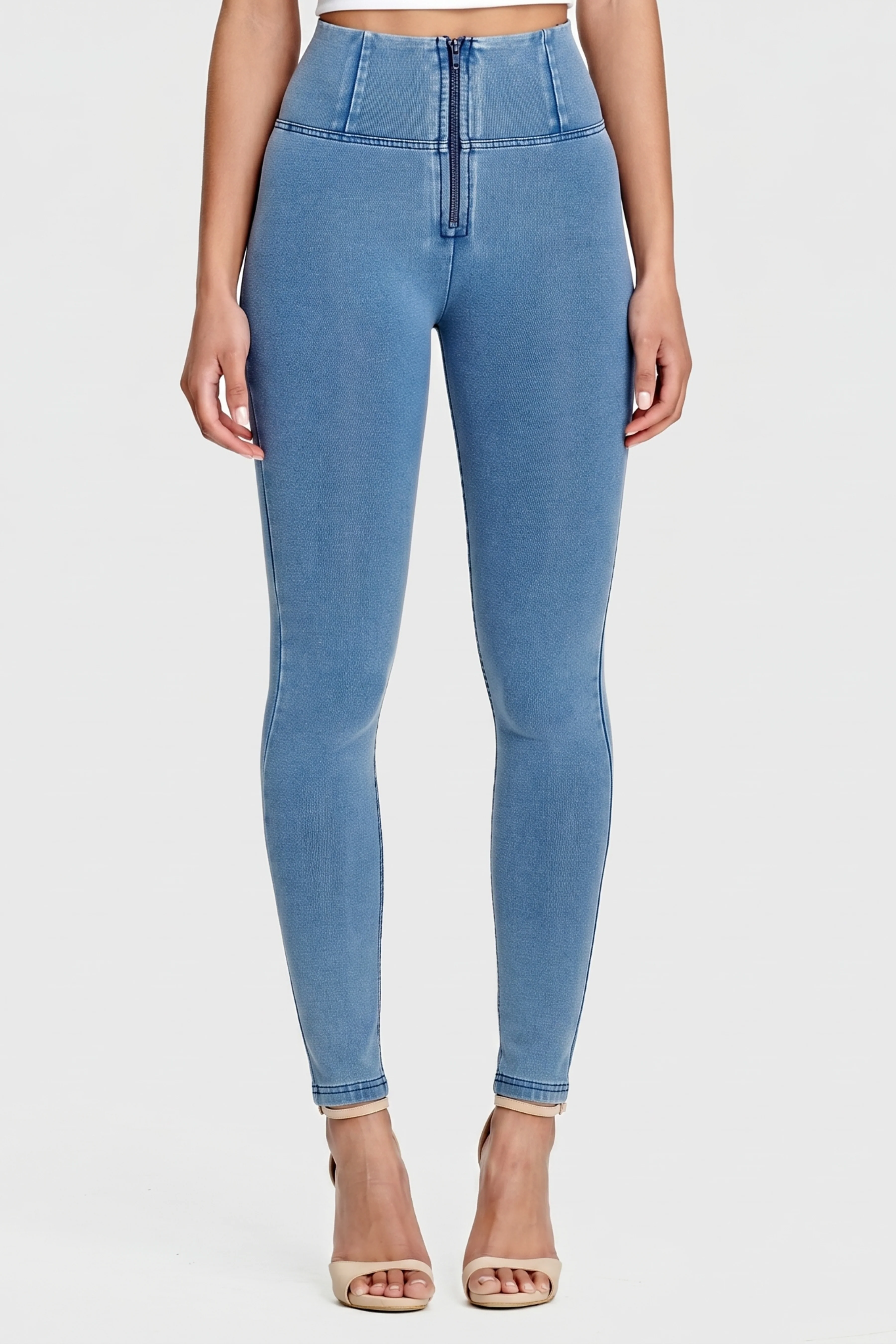 WRUP Denim - High Waisted - Full Length - Light Blue + Blue Stitching - Image 5