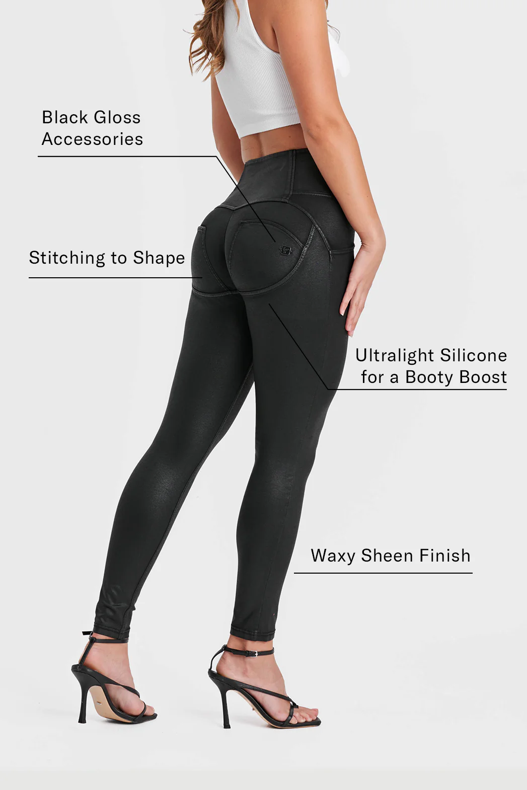 WRUP Denim Limited Edition - High Waisted - Full Length - Coated Black + Black Stitching - Image 4