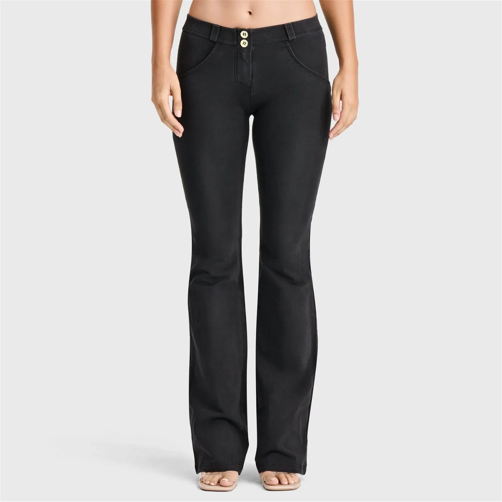 WRUP Denim - Mid Rise - Bell Bottom Flare - Black + Black Stitching - Image 4