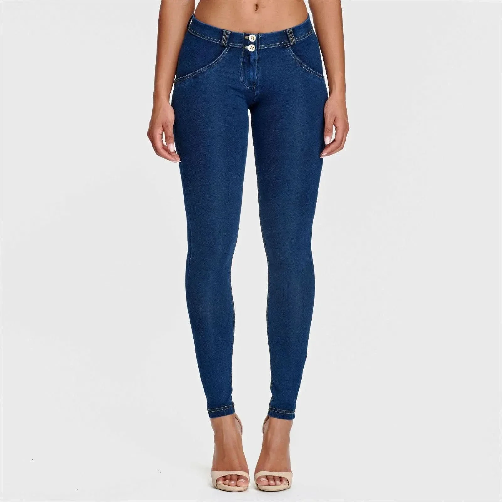 WRUP Denim - Mid Rise - Full Length - Dark Blue + Yellow Stitching - Image 4