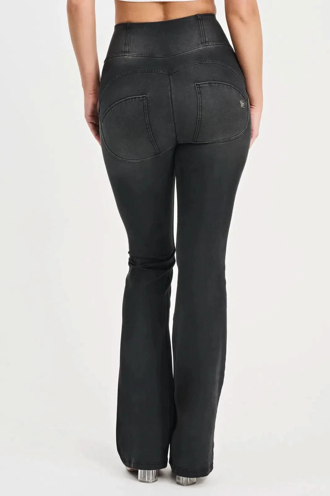 WRUP Denim with Feature Seam - High Waisted - Bell Bottom Flare - Black + Black Stitching - Image 10