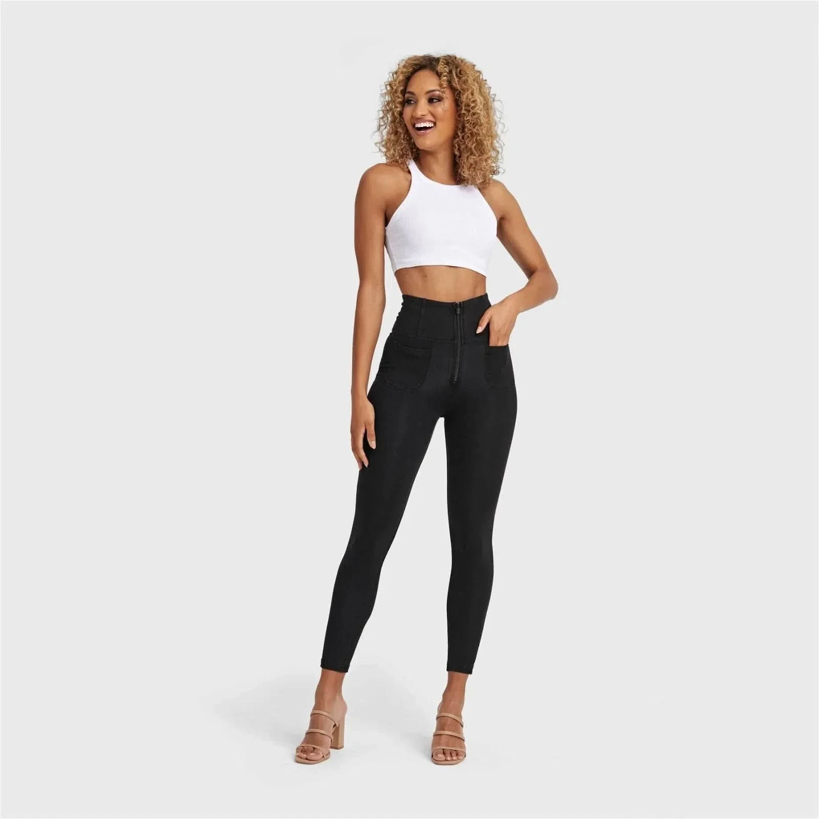WRUP Denim With Front Pockets - Super High Waisted - 7/8 Length - Black + Black Stitching - Image 10
