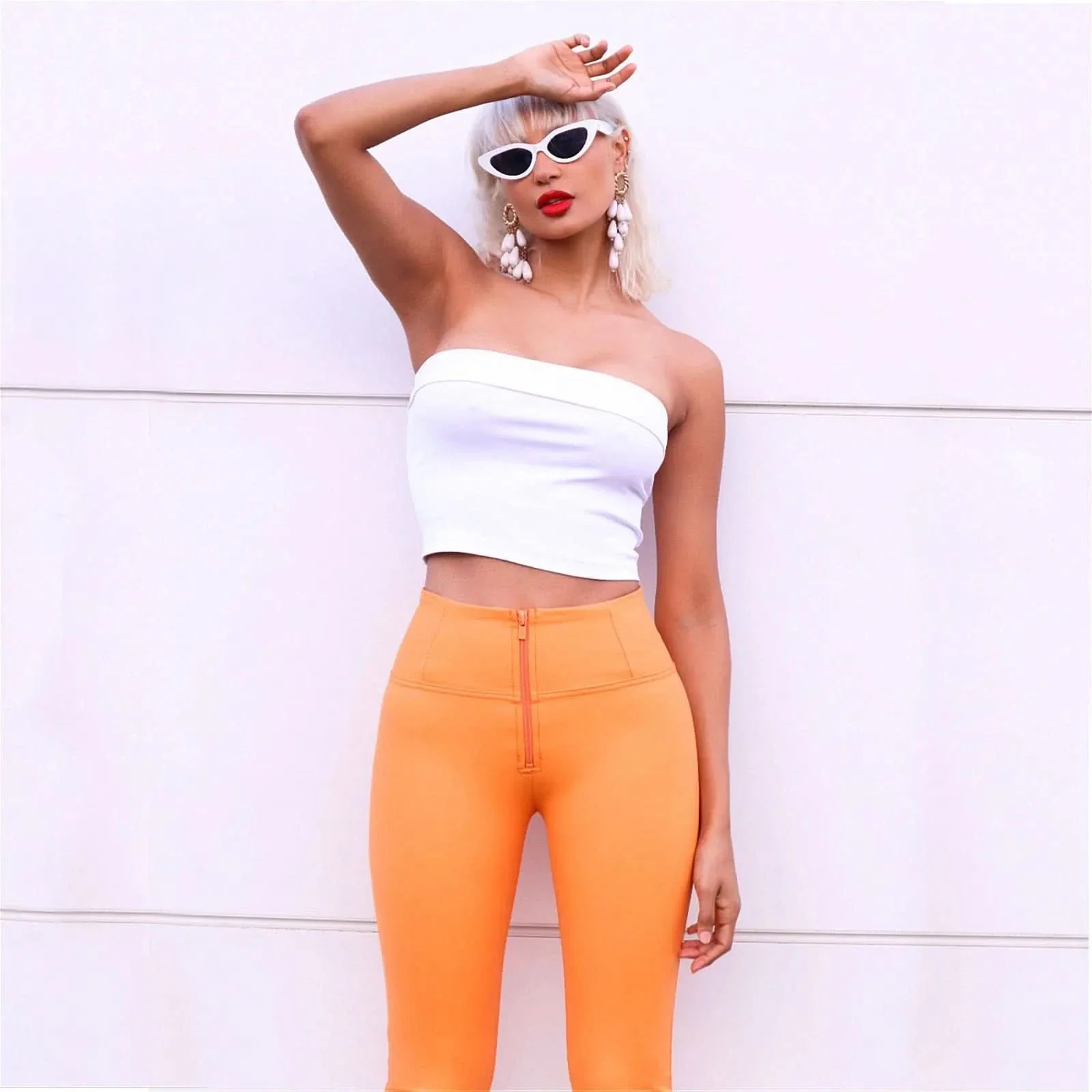 WRUP Faux Leather - High Waisted - Full Length - Sunset Orange - Image 5