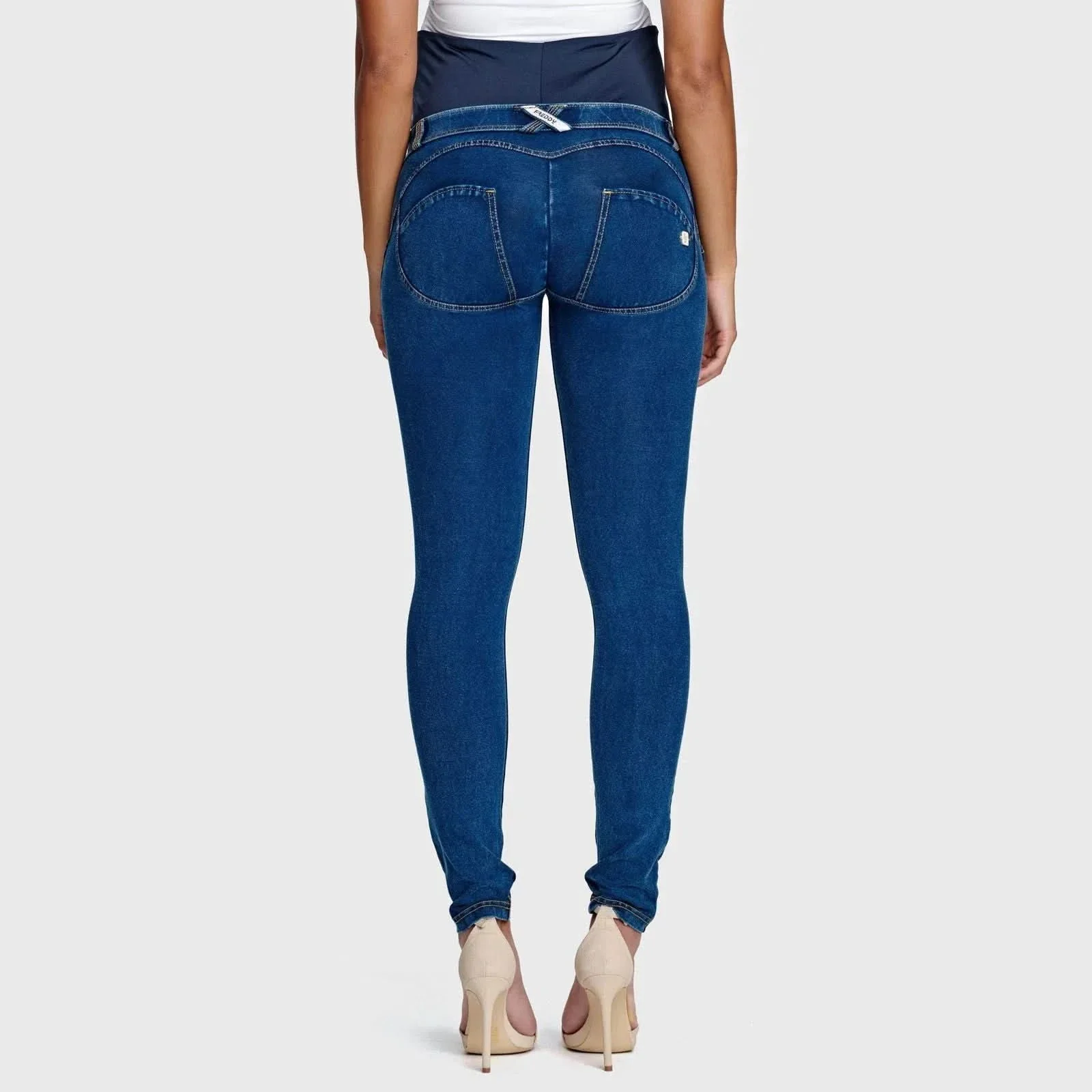 WRUP Maternity Denim - Full Length - Dark Blue + Yellow Stitching - Image 4