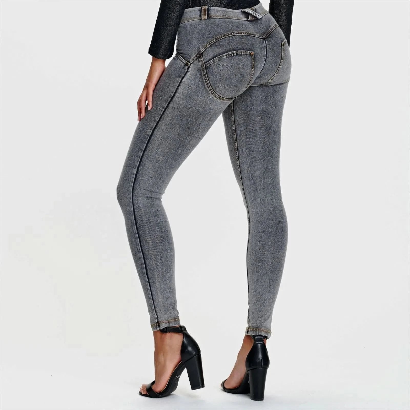 WRUP Denim - Mid Rise - Full Length - Grey + Yellow Stitching - Image 3
