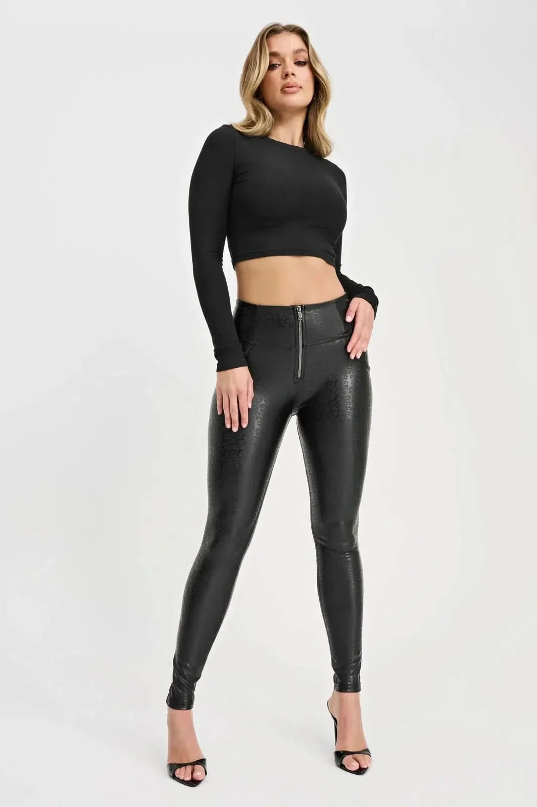 WRUP Panther Faux Leather - High Waisted - Full Length - Black - Image 4