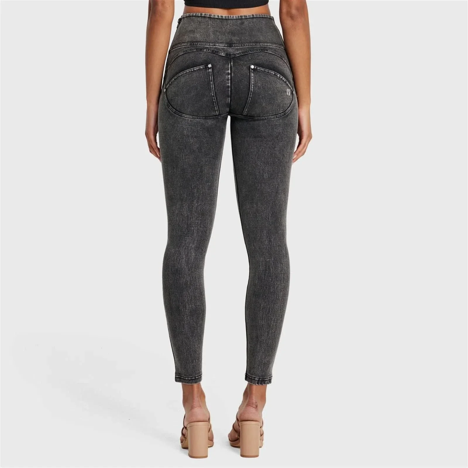 WRUP SNUG Jeans - High Waisted - Full Length - Washed Black + Black Stitching - Image 10