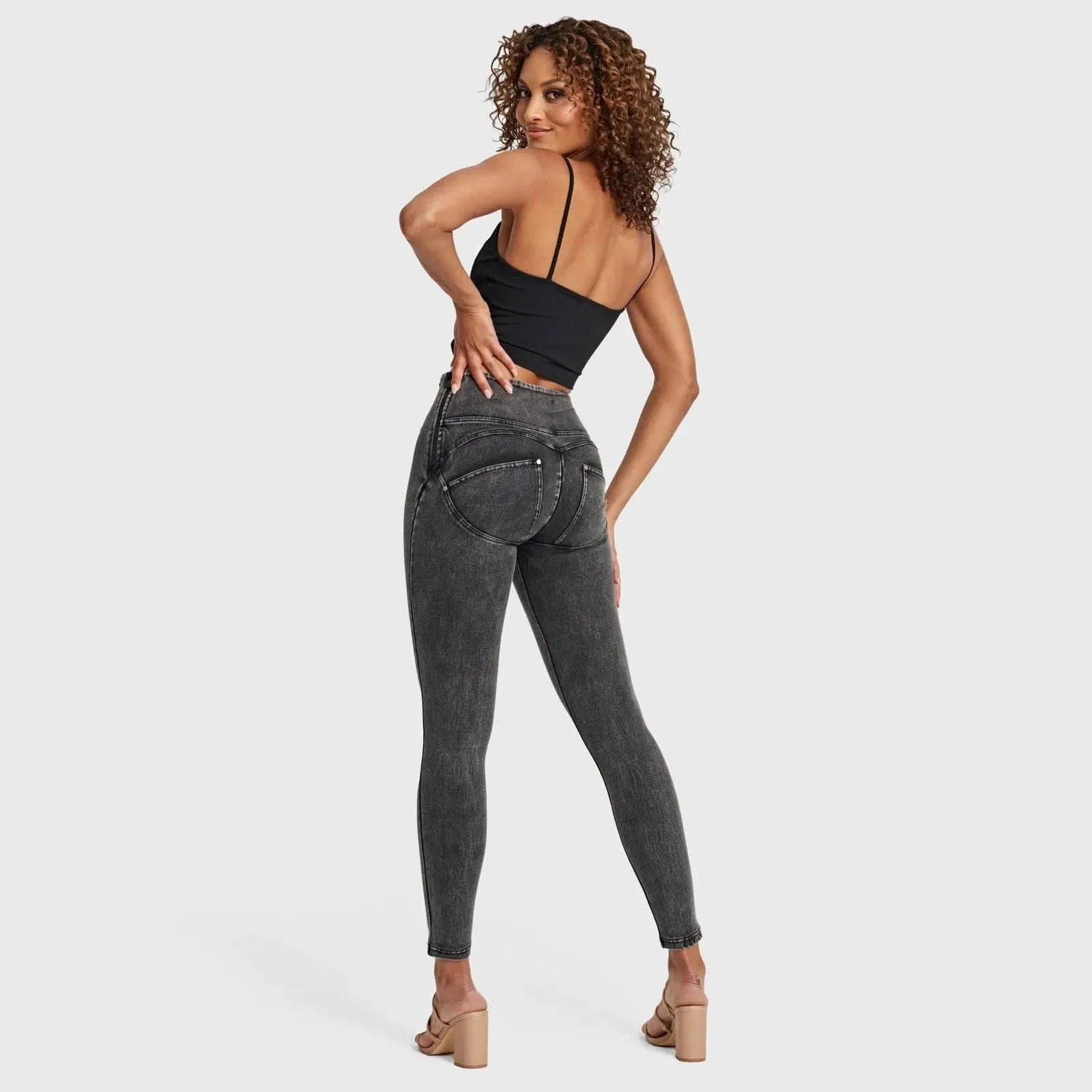 WRUP SNUG Jeans - High Waisted - Full Length - Washed Black + Black Stitching - Image 5