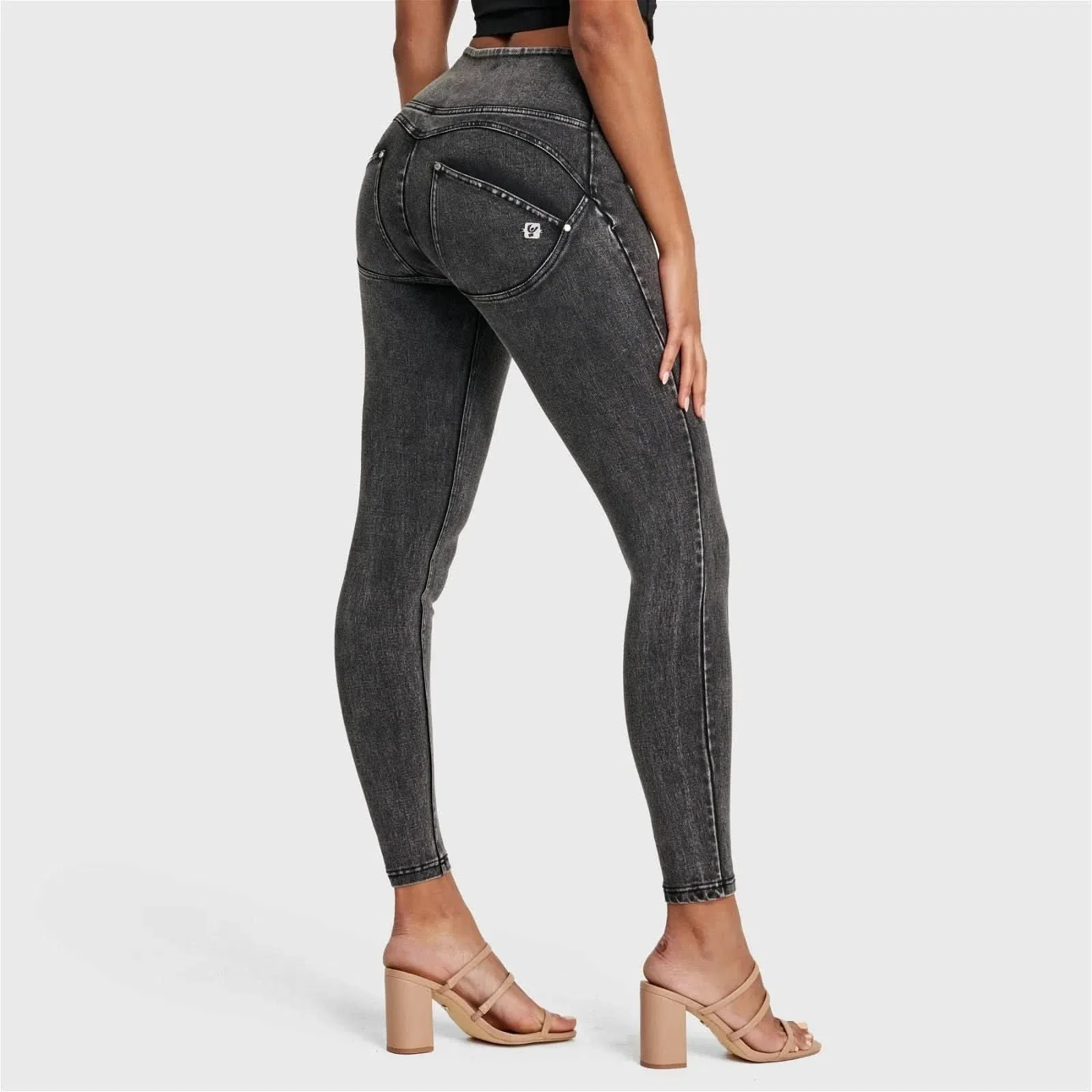 WRUP SNUG Jeans - High Waisted - Full Length - Washed Black + Black Stitching - Image 8