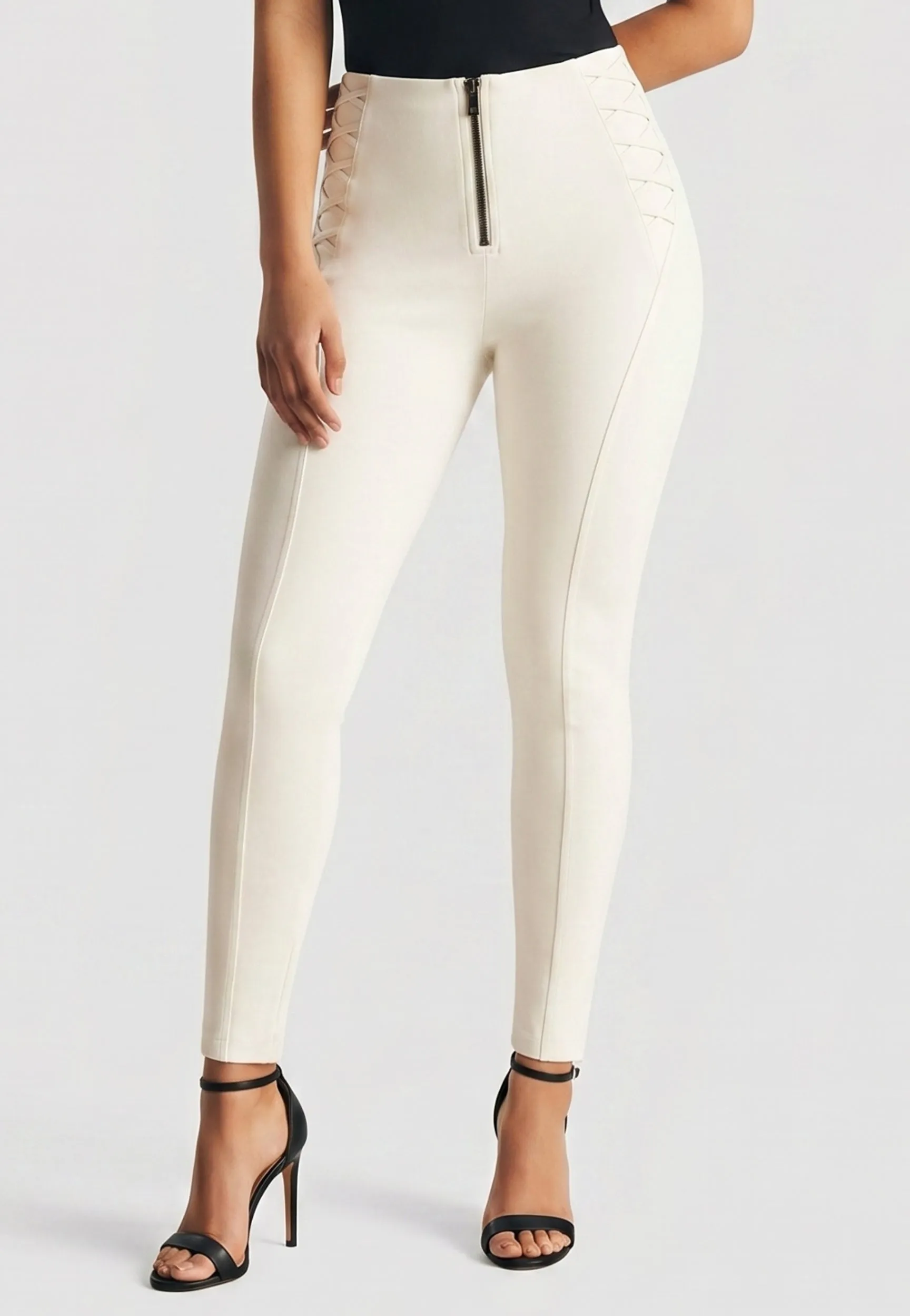 WRUP Fashion Criss Cross Detail - High Waisted - Full Length - Milk White - Image 3
