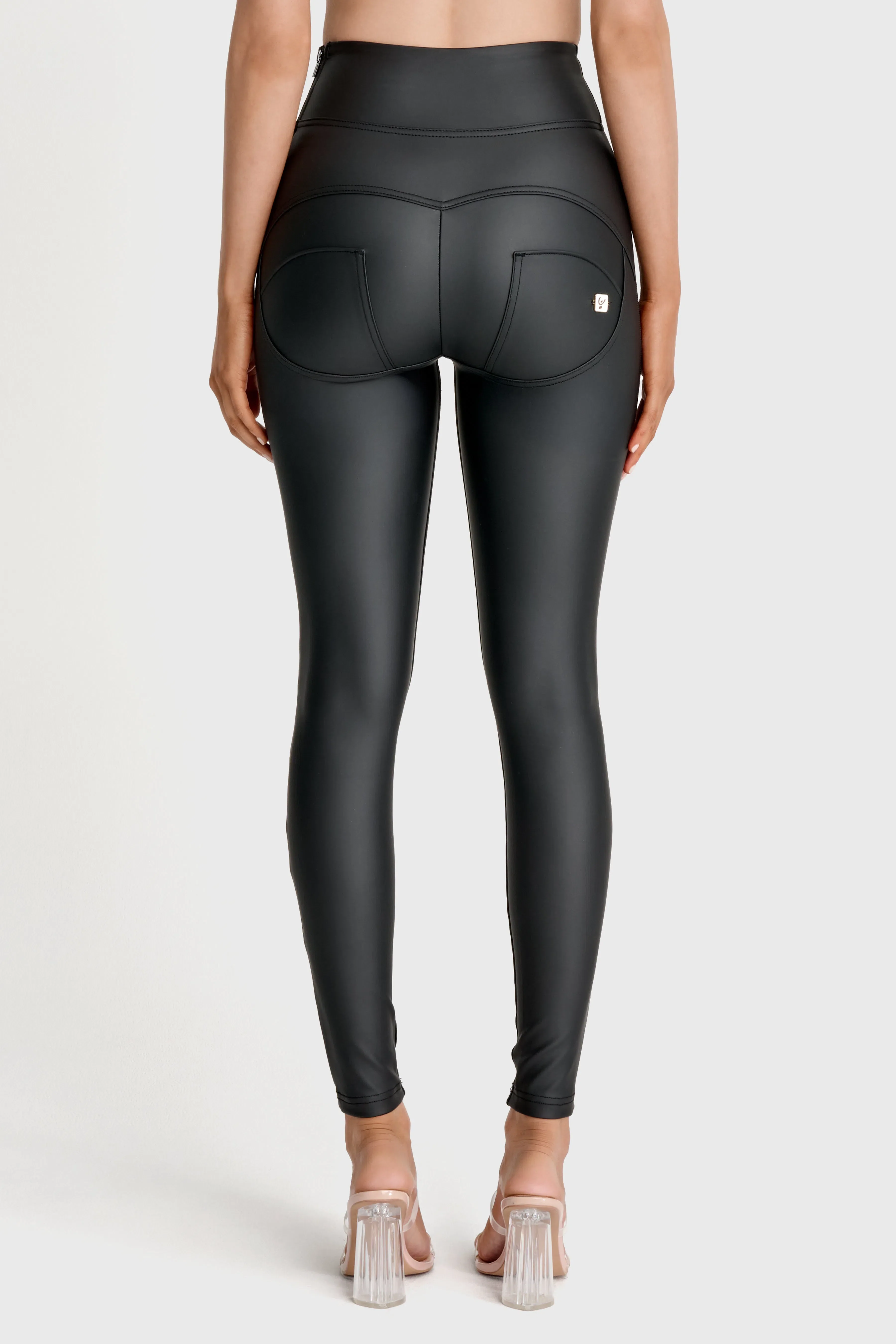WRUP Faux Leather with Button Detail - Super High Waisted - Full Length - Black - Image 8