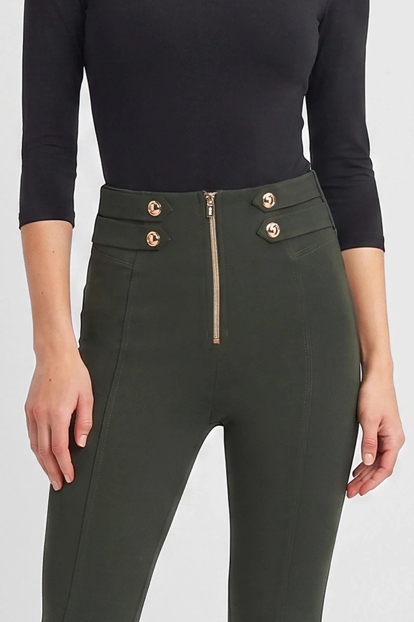 WRUP Military Button Detail Fashion - High Waisted - 7/8 Length - Army Green - Image 2