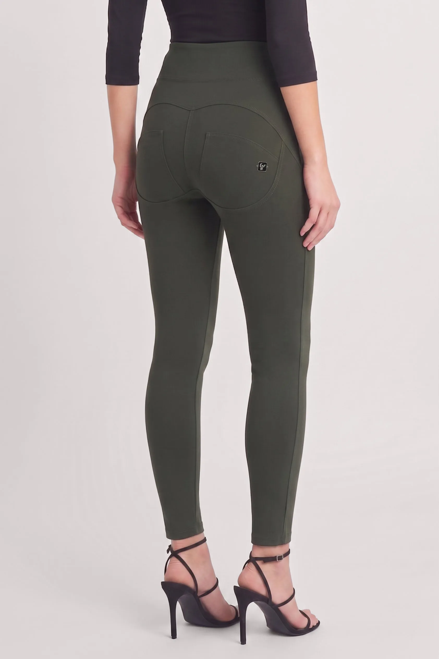 WRUP Military Button Detail Fashion - High Waisted - 7/8 Length - Army Green - Image 4