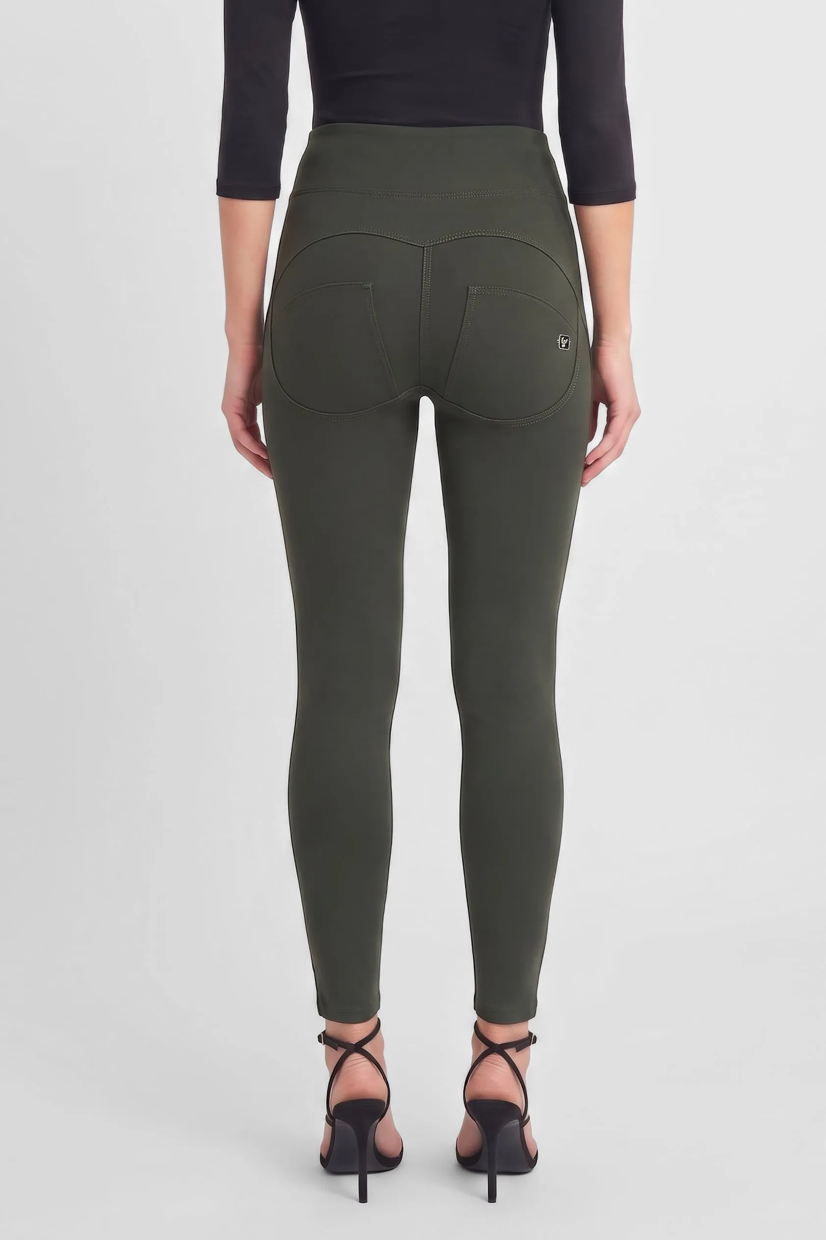 WRUP Military Button Detail Fashion - High Waisted - 7/8 Length - Army Green - Image 5