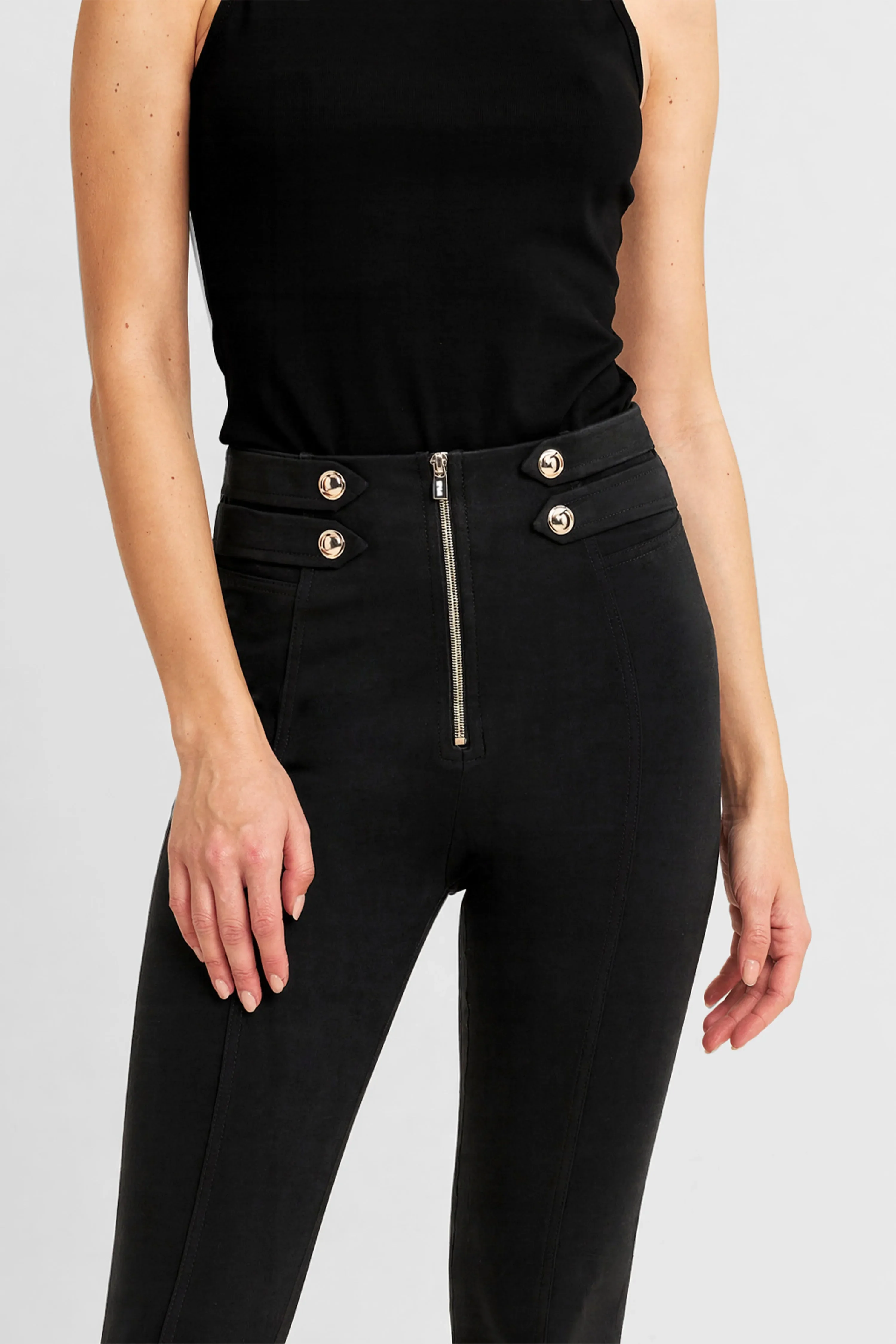 WRUP Military Button Detail Fashion - High Waisted - 7/8 Length - Black - Image 2