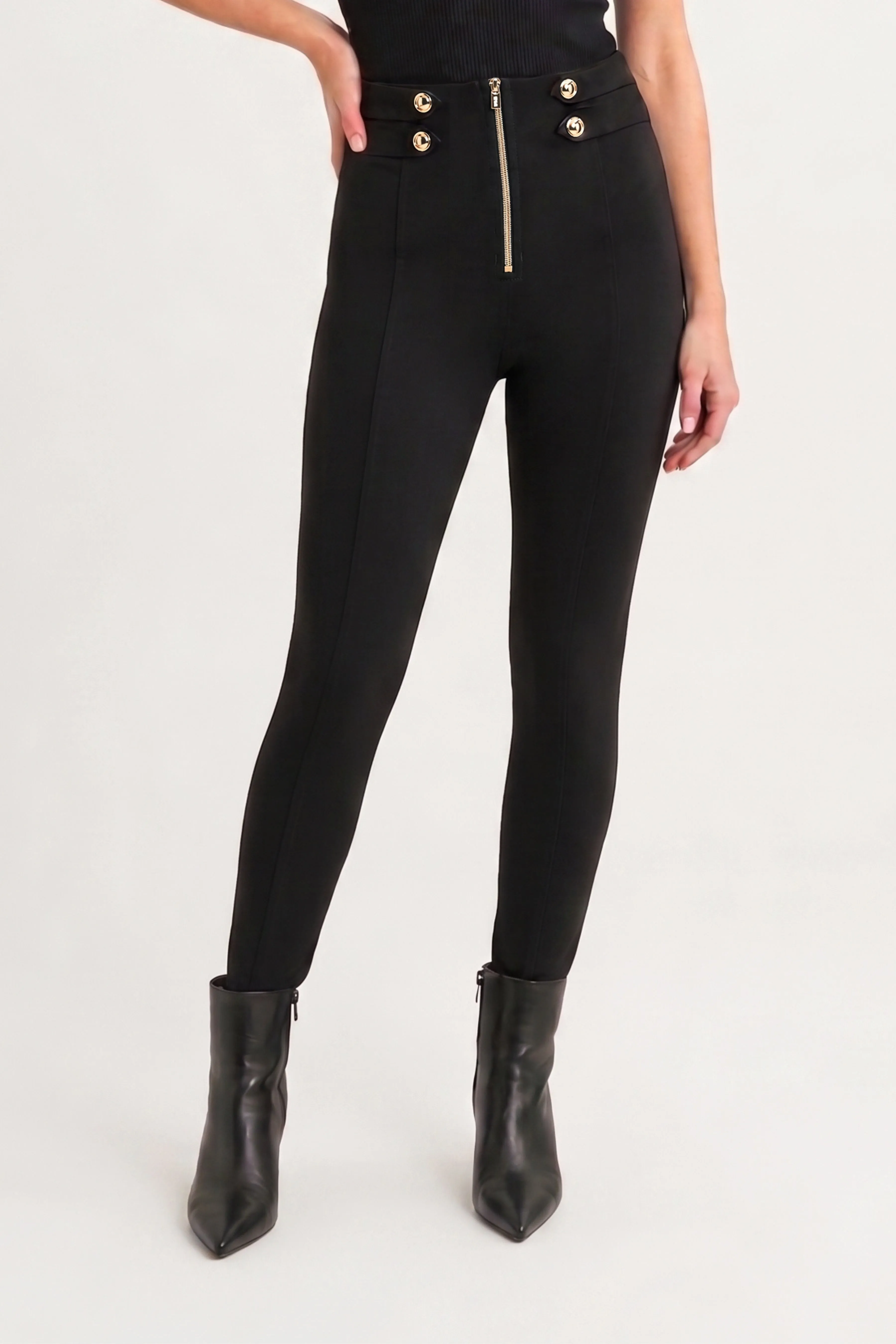 WRUP Military Button Detail Fashion - High Waisted - 7/8 Length - Black - Image 4